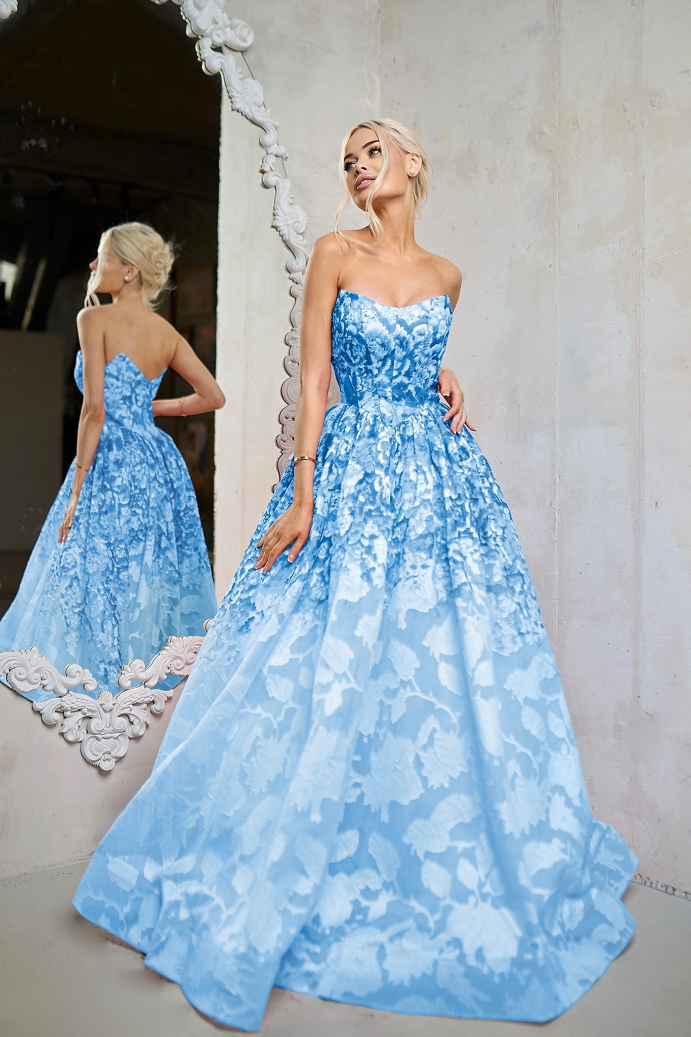 TINA HOLLY TW624 ROSALYN Organza Jacquard A - Line Formal Dress in Australia | One Honey Boutique