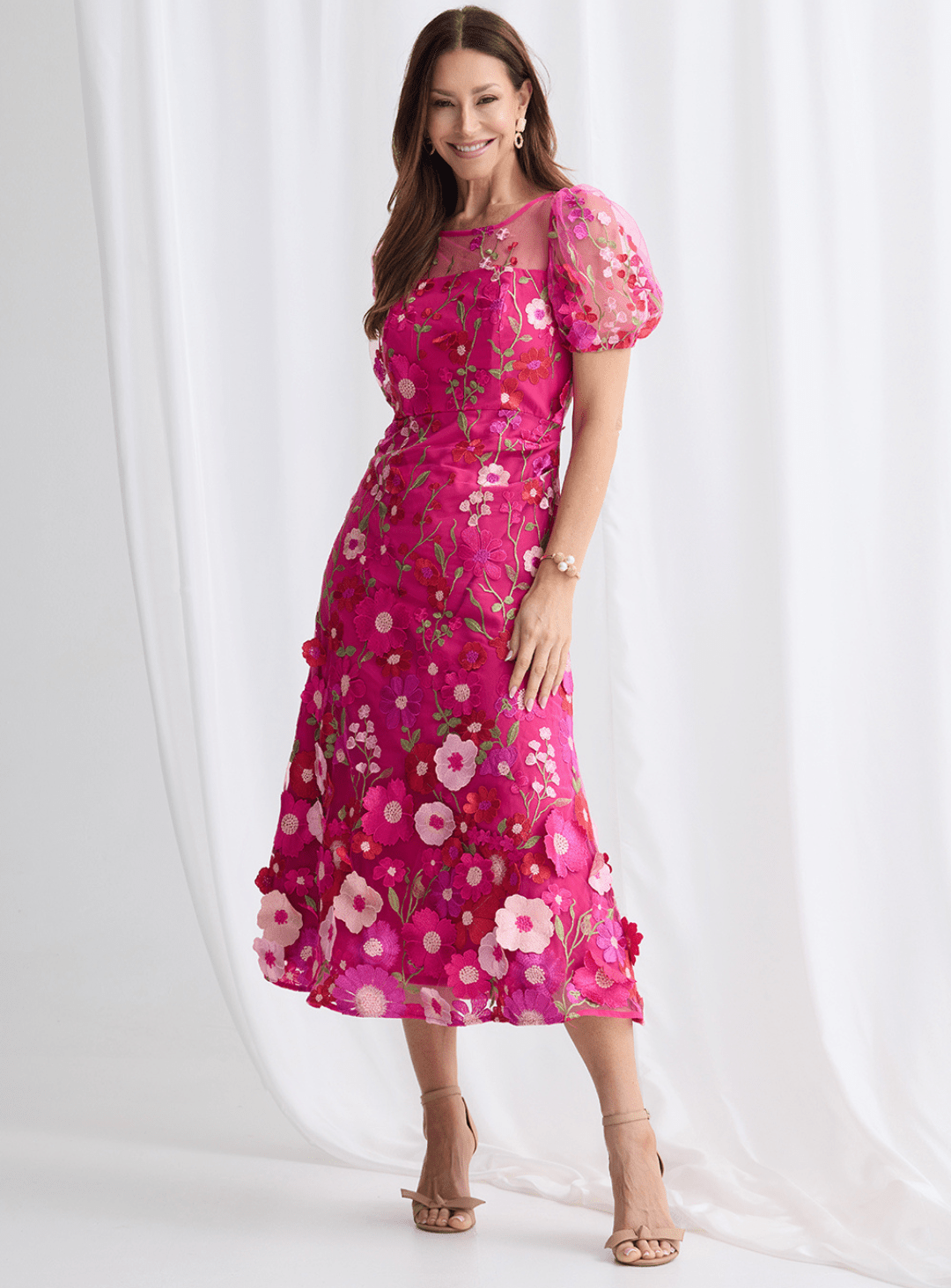 Trellis Lane LIZZIE Puff Sleeve Midi Mother of the Bride Dress in Australia | One Honey Boutique
