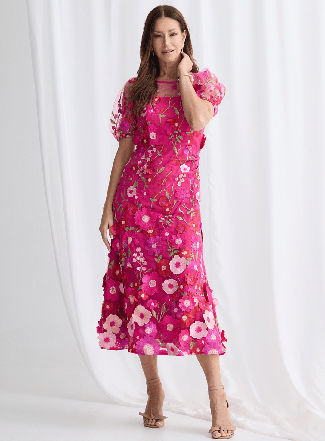 Trellis Lane LIZZIE Puff Sleeve Midi Mother of the Bride Dress in Australia | One Honey Boutique