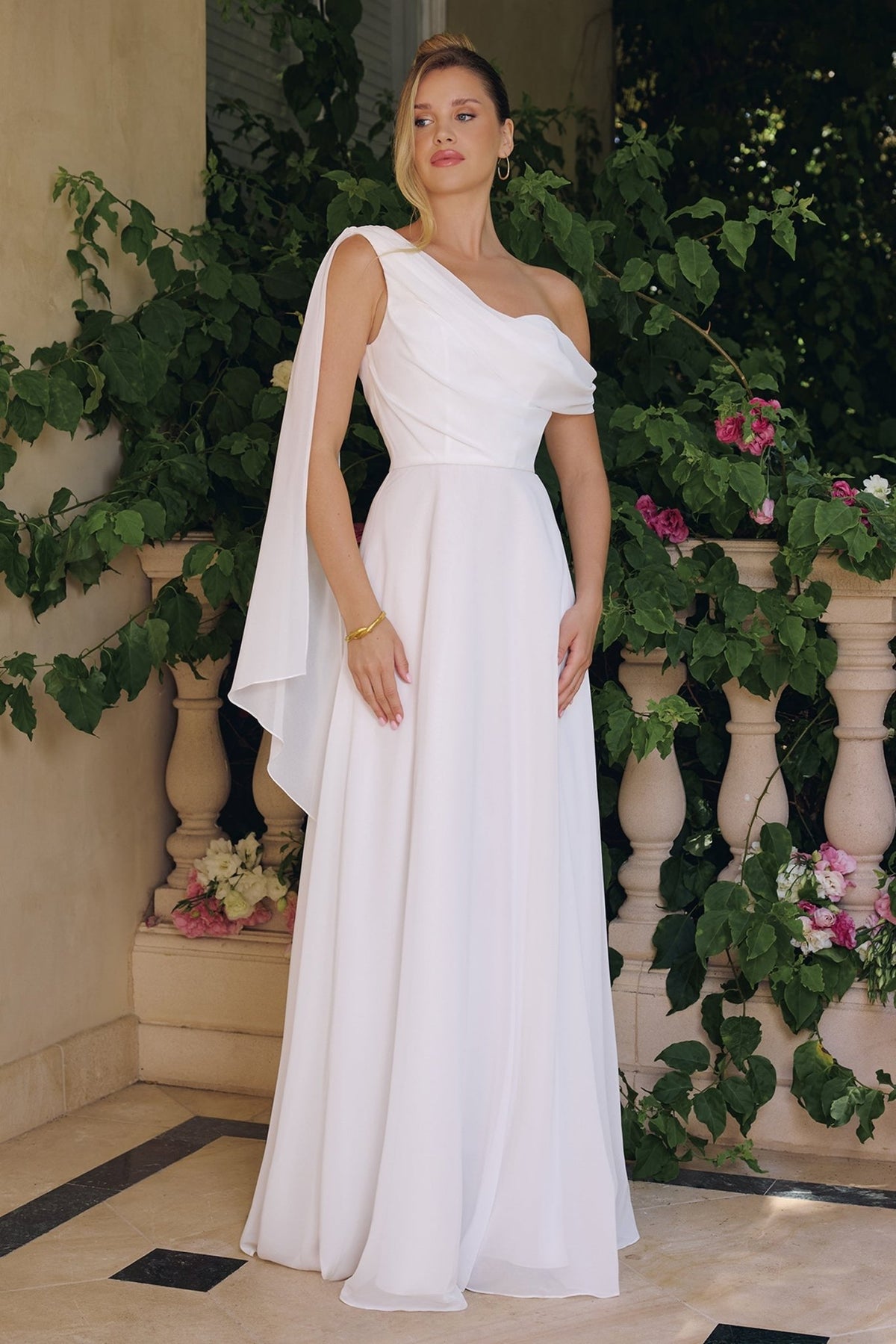strapless open back dress Black One-Shoulder Velvet-Chiffon Maxi Dress – shopaleena main image 1
