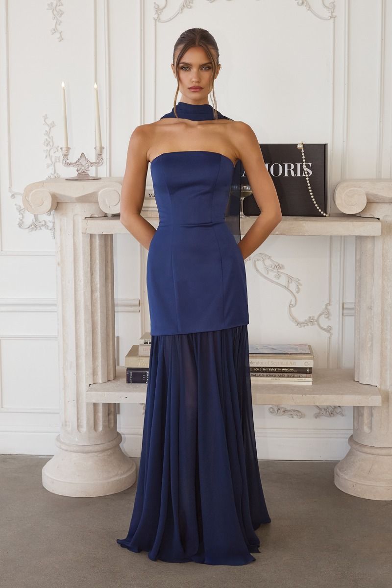 VALERIA Strapless Satin & Chiffon Fitted Prom & Formal Dress in Australia | One Honey Boutique