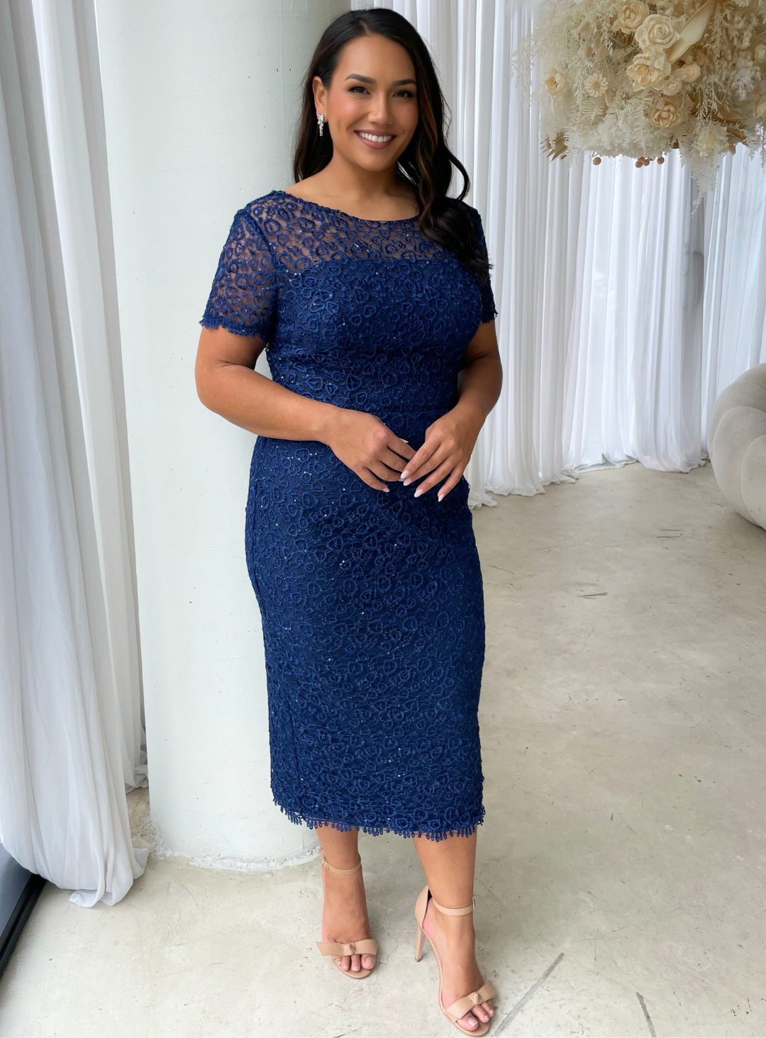 Trellis Lane VENA Strapless Draped Bodice Fitted Midi Cocktail Dress