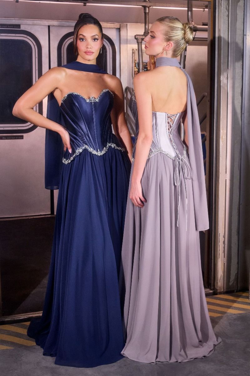 YVONNE Strapless Satin Corset Chiffon Ball Gown Formal Dress in Australia | One Honey Boutique