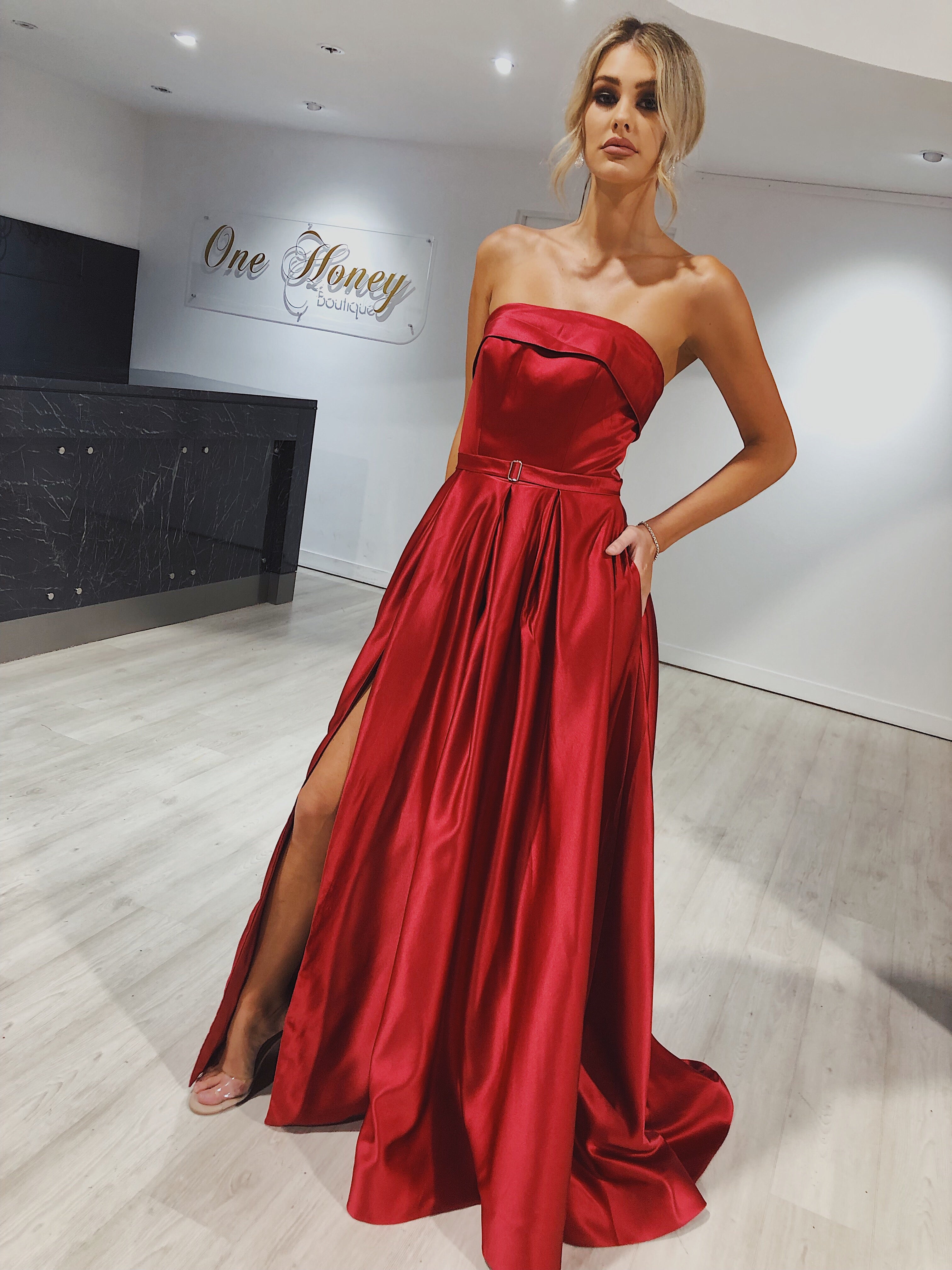 EVIE Red Strapless Formal Gown Private Label$ AfterPay Humm ZipPay LayBuy Sezzle