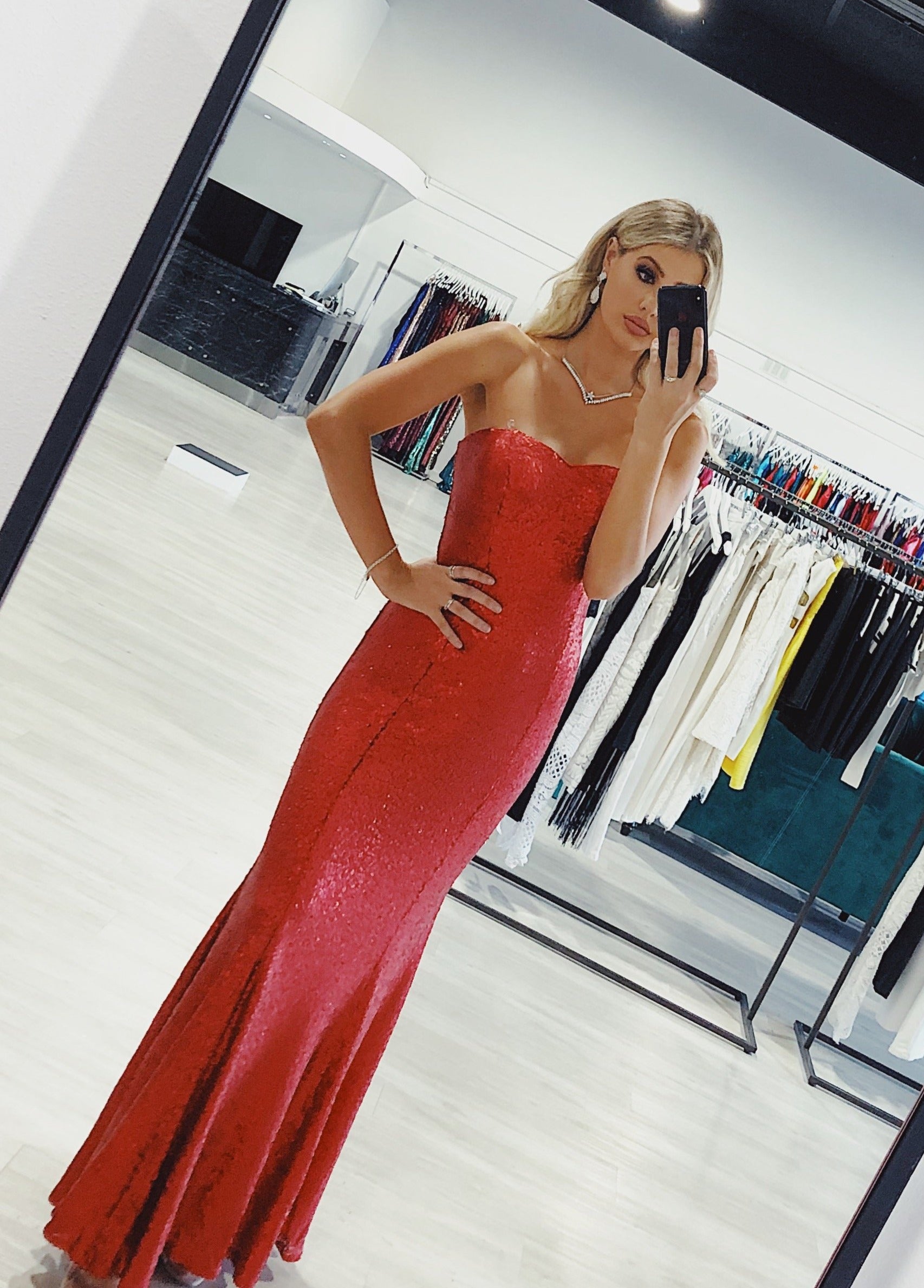 Honey Couture LIBBY Red Strapless Sequin Formal Dress {vendor} AfterPay Humm ZipPay LayBuy Sezzle