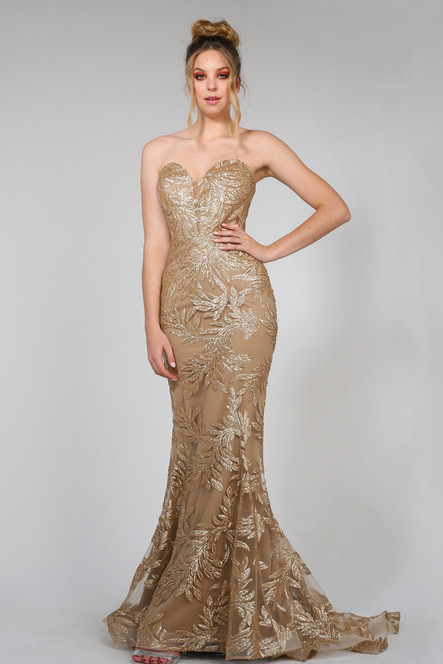 Tina Holly Couture TA107 Gold Sequin &amp; Mesh Strapless Mermaid Formal Dress {vendor} AfterPay Humm ZipPay LayBuy Sezzle