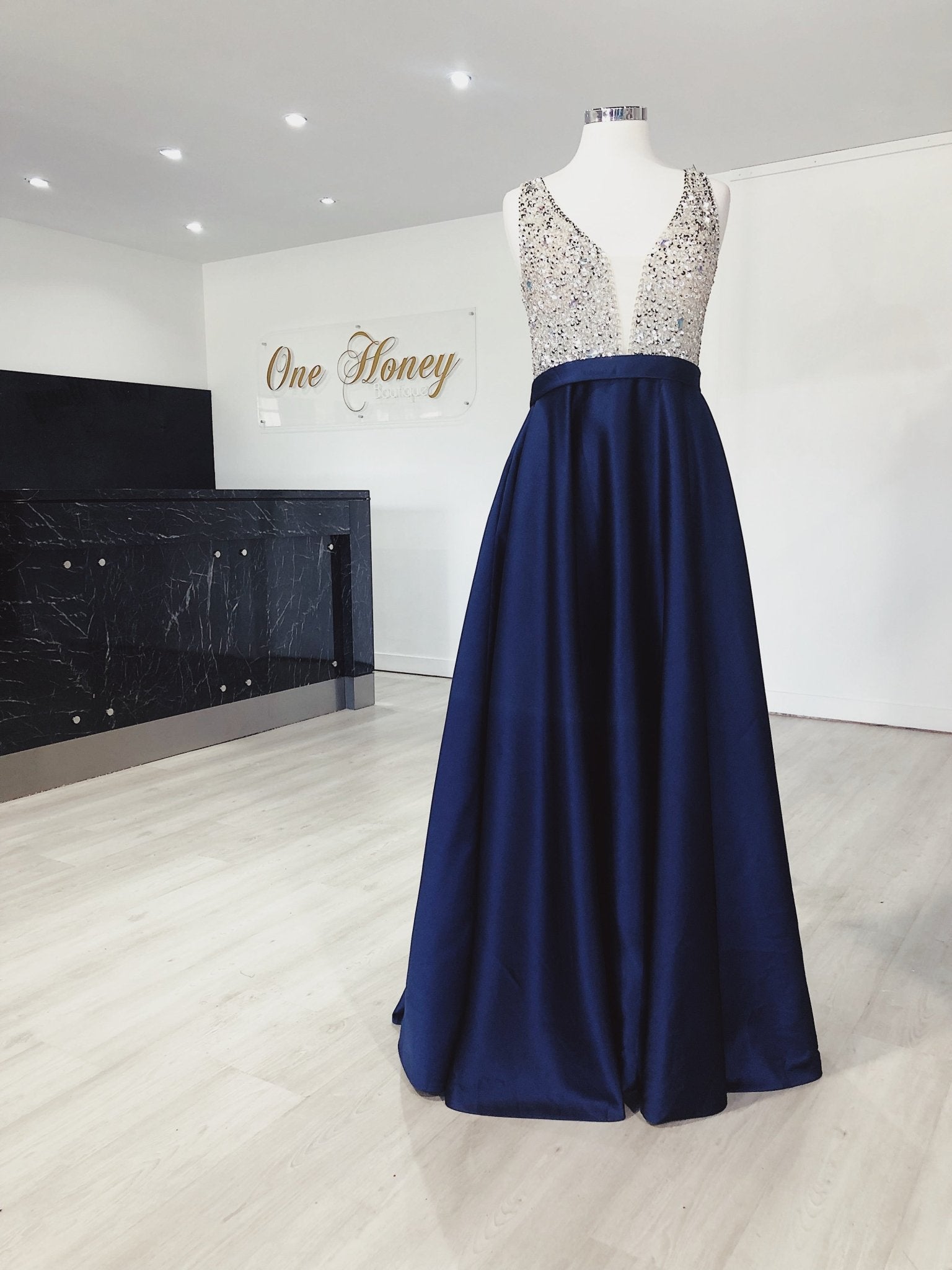 Honey Couture BROYN Silver Diamante Front Princess Ball Formal Gown Dress in Australia | One Honey Boutique