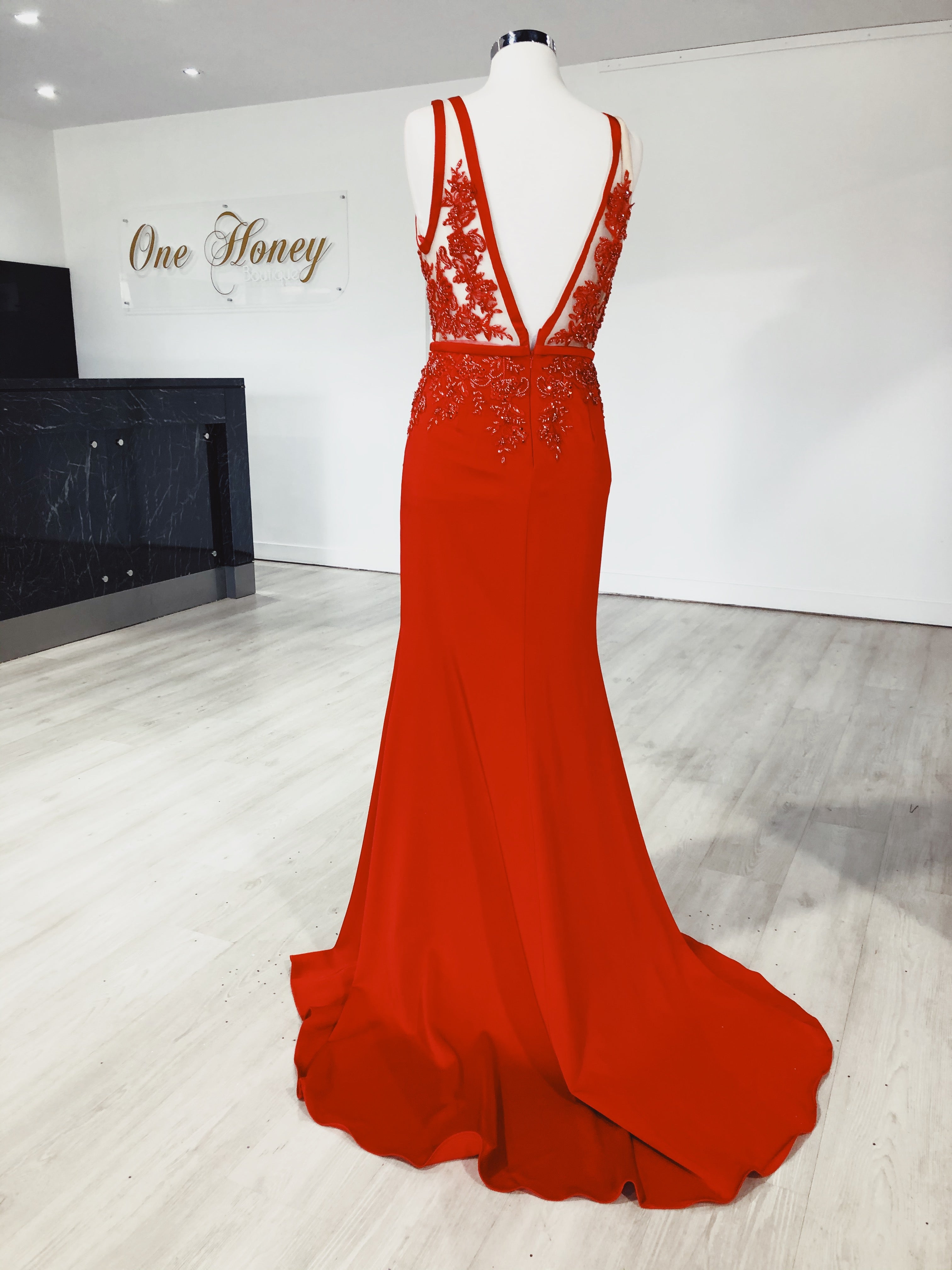 Honey Couture PATRICE Red Beaded Formal Gown Dress {vendor} AfterPay Humm ZipPay LayBuy Sezzle