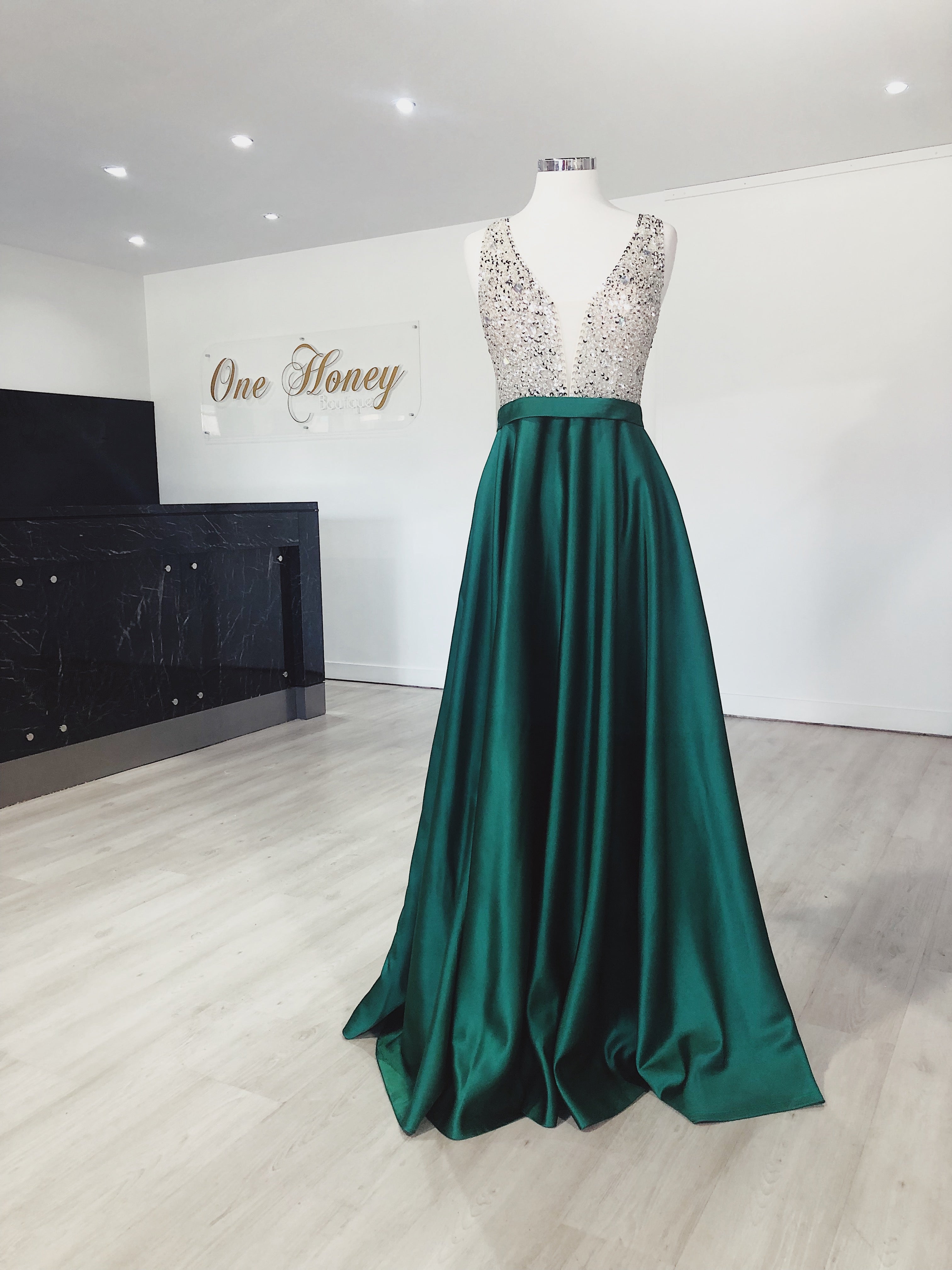 Honey Couture BROYN Silver Diamante Front Princess Ball Formal Gown Dress {vendor} AfterPay Humm ZipPay LayBuy Sezzle