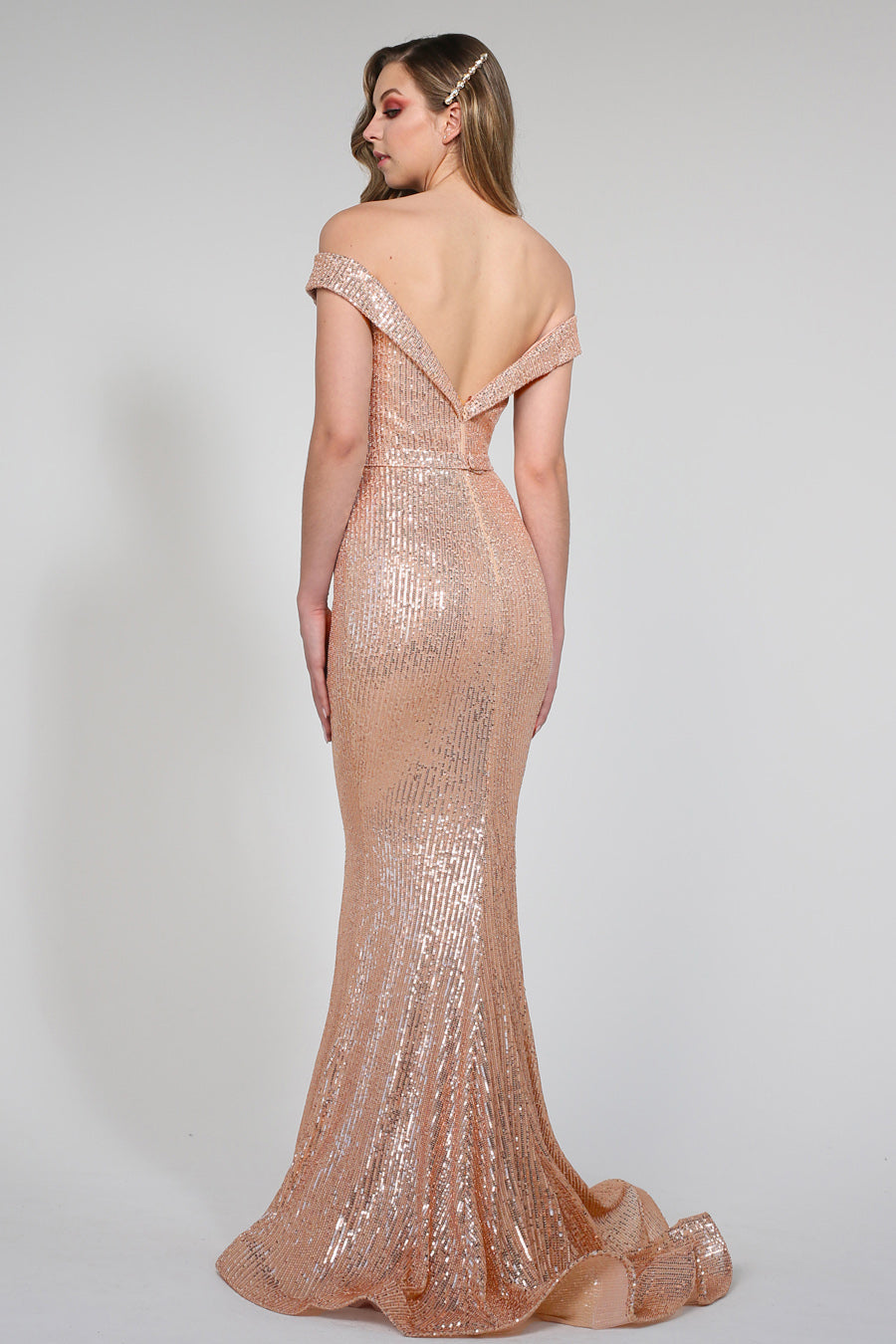 Tina Holly Couture TA822 Rose Gold Sequin Mermaid Formal Dress {vendor} AfterPay Humm ZipPay LayBuy Sezzle