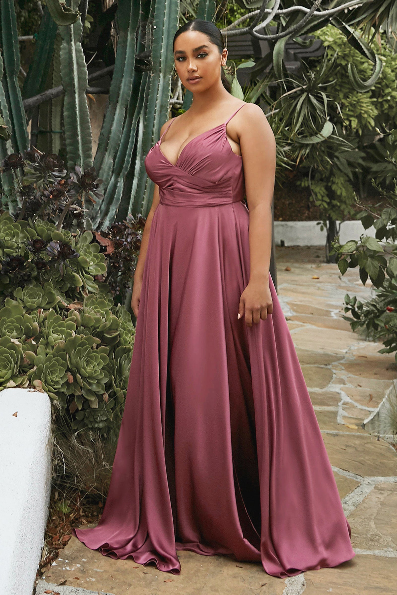 SIMONA CURVE Ruched Waist Leg Split Silky Bridesmaid Formal Dress