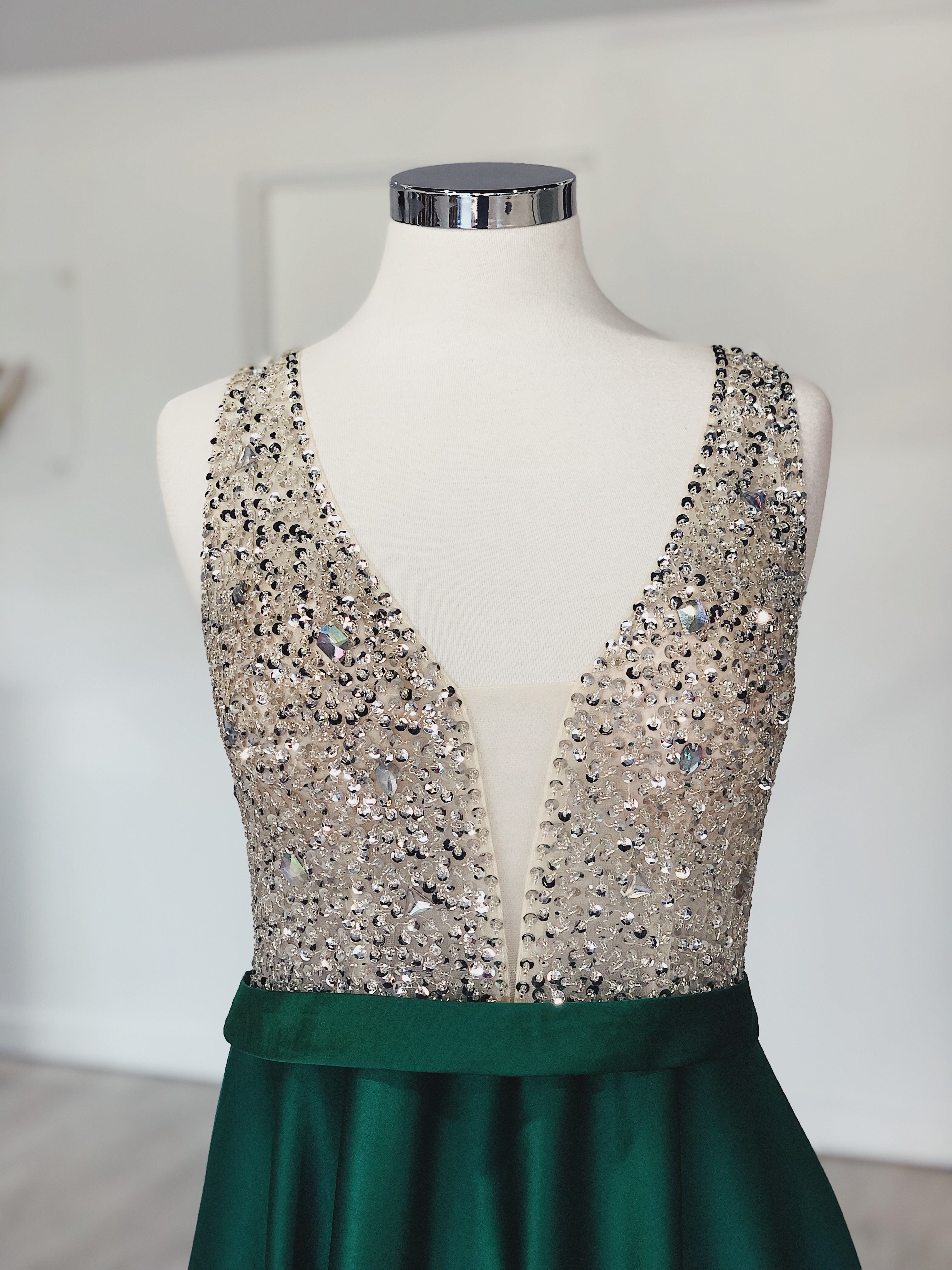 Honey Couture BROYN Silver Diamante Front Princess Ball Formal Gown Dress {vendor} AfterPay Humm ZipPay LayBuy Sezzle