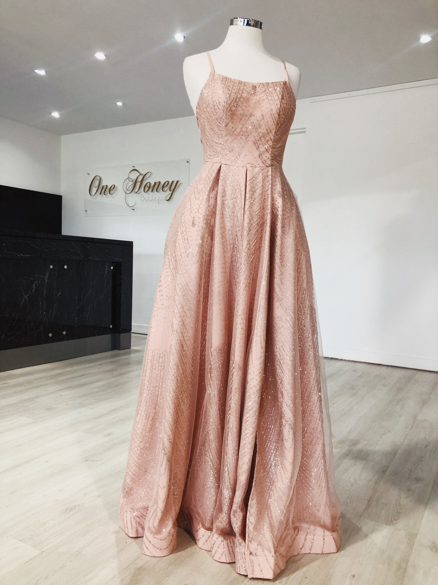 Tina Holly Couture T18262 Rose Pink Glitter Ball Gown Formal Dress in Australia | One Honey Boutique