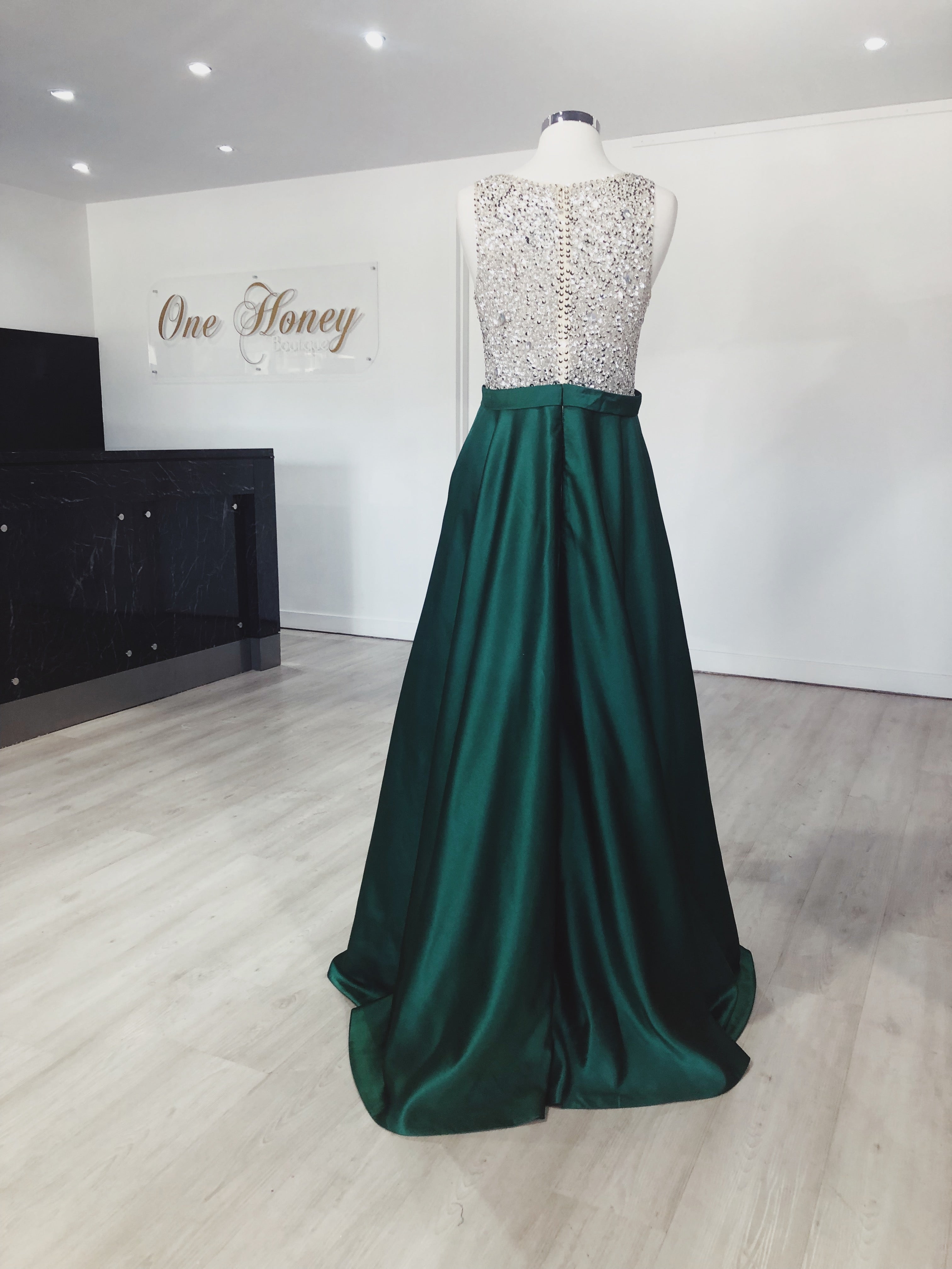 Honey Couture BROYN Silver Diamante Front Princess Ball Formal Gown Dress {vendor} AfterPay Humm ZipPay LayBuy Sezzle