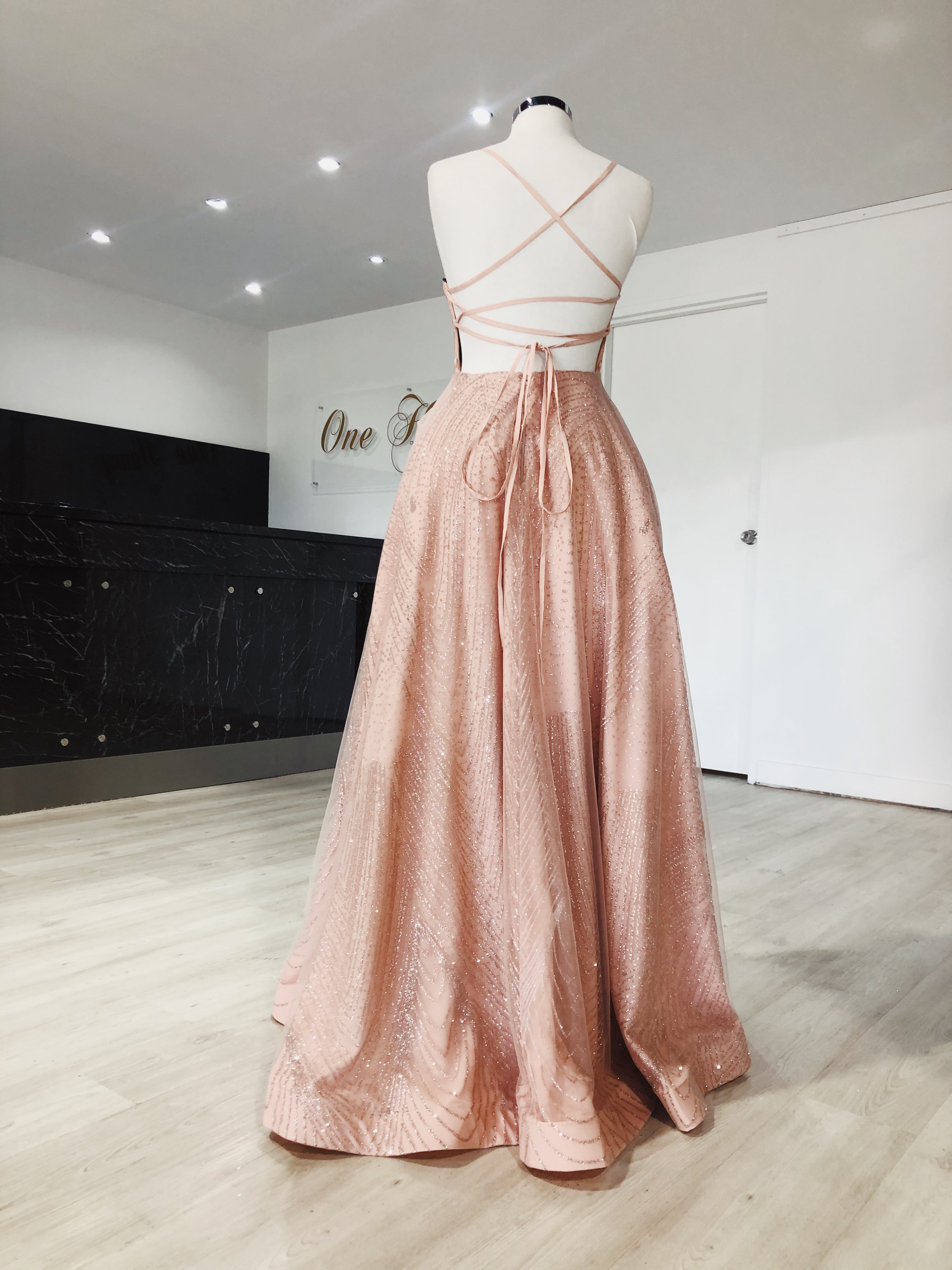 Tinaholy Couture T18262 Rose Pink Glitter Ball Gown Formal Dress {vendor} AfterPay Humm ZipPay LayBuy Sezzle