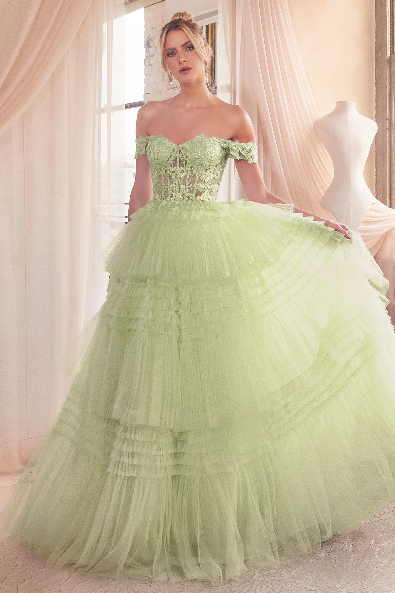 LISTARI Tulle Waterfall Off Shoulder Ball Gown Prom & Formal Dress