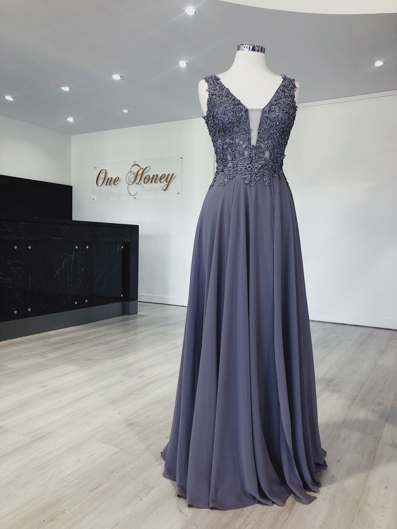 Honey Couture MEESHELL Lace Applique Chiffon Dress in Australia | One Honey Boutique