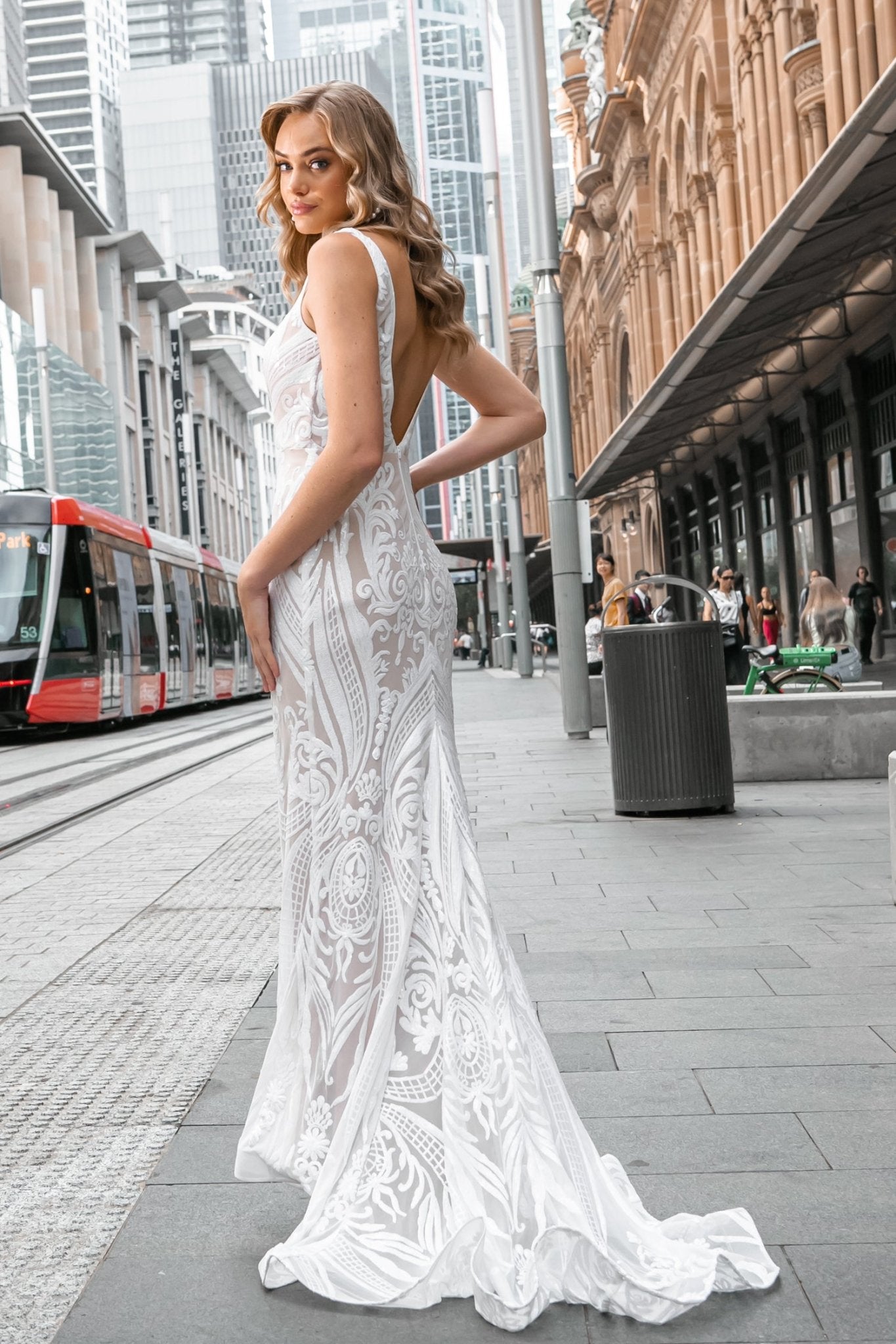 Tina Holly Couture BA109 White & Nude Sequin & Lace Mermaid Bridal Formal Dress in Australia | One Honey Boutique