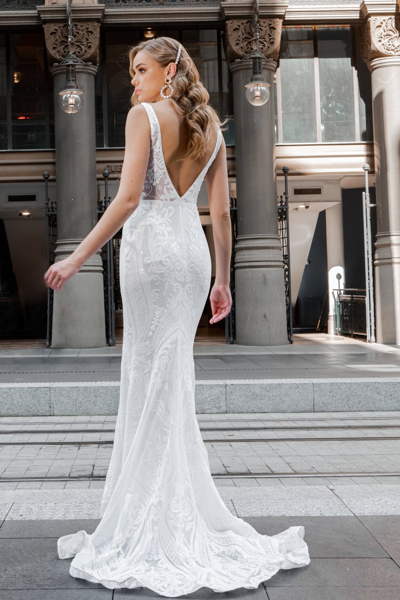 Tina Holly Couture BA109 Off White Sequin & Lace Mermaid Bridal Formal Dress in Australia | One Honey Boutique