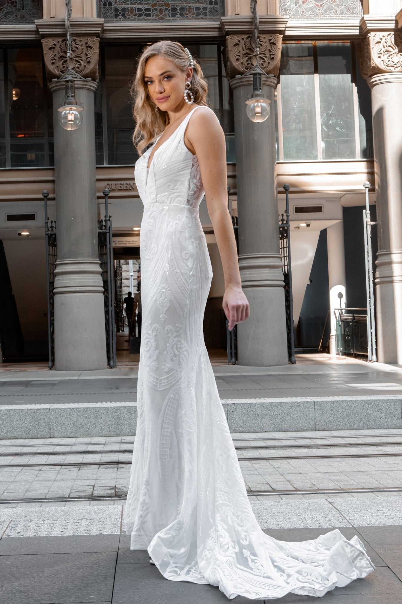 Tina Holly Couture BA109 Off White Sequin & Lace Mermaid Bridal Formal Dress in Australia | One Honey Boutique