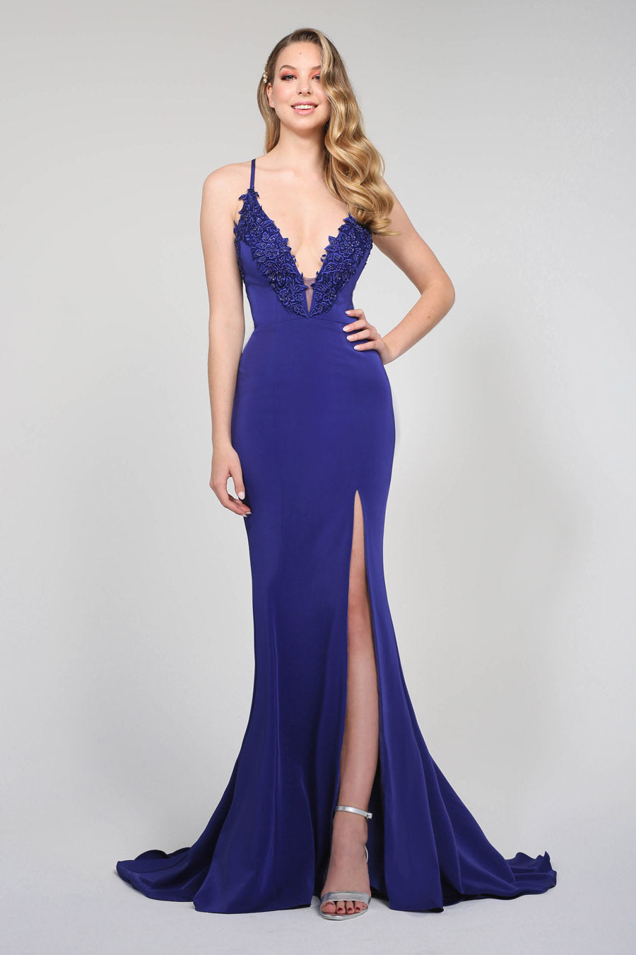 Tina Holly Couture Designer BA111 Blue Purple Satin Mermaid Formal Dress Tina Holly Couture$ AfterPay Humm ZipPay LayBuy Sezzle