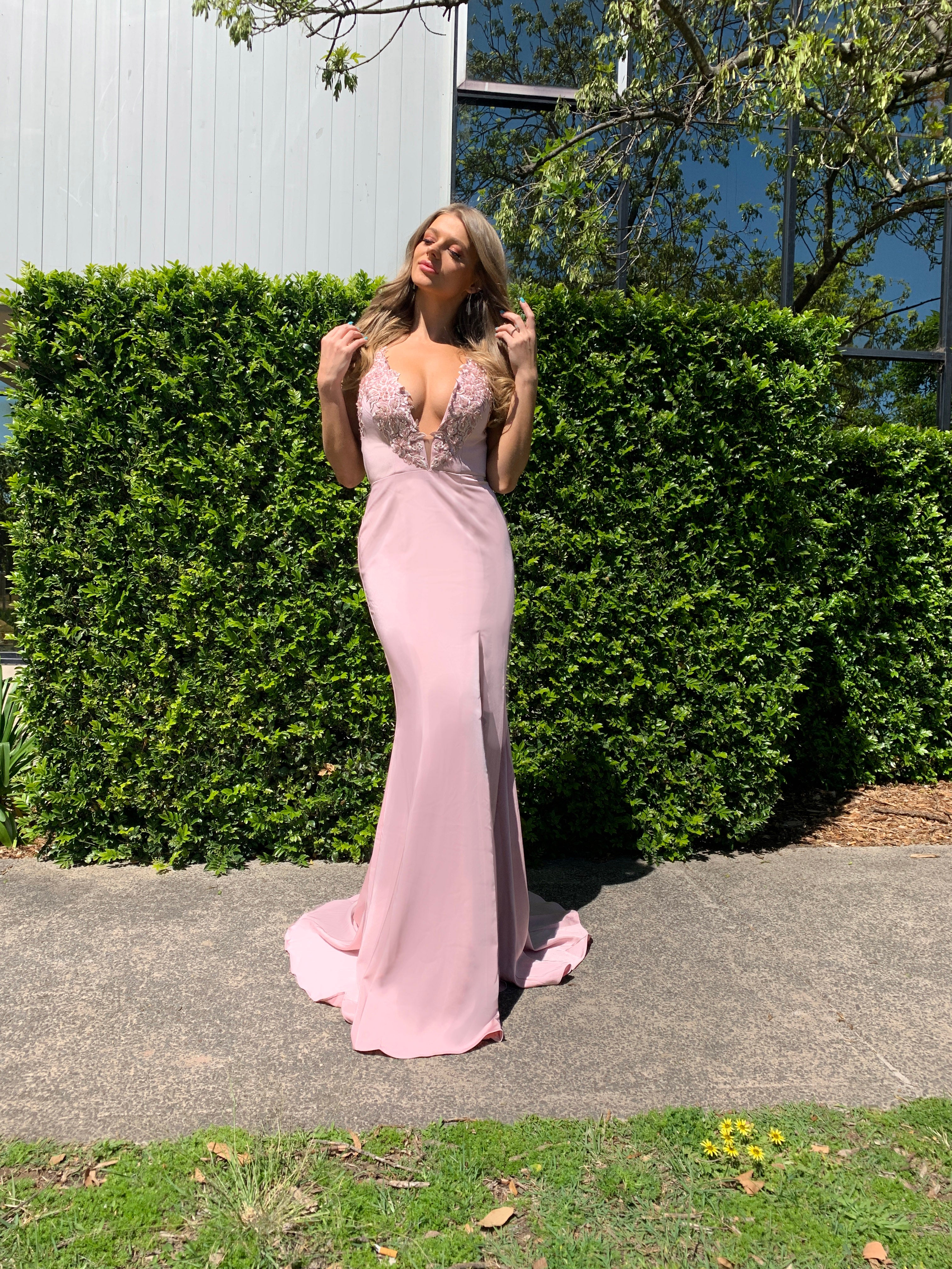 Tina Holly Couture Designer BA111 Pink Satin Mermaid Formal Dress Tina Holly Couture$ AfterPay Humm ZipPay LayBuy Sezzle