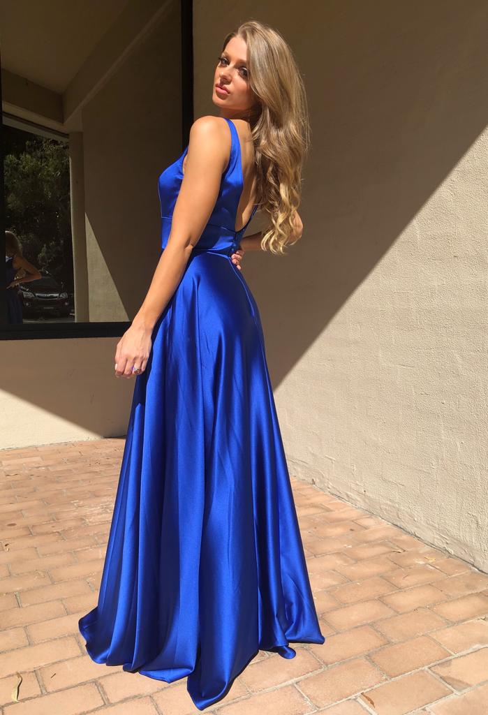 Tinaholy Couture Designer BA269 Royal Blue Satin Formal Dress Tina Holly Couture$ AfterPay Humm ZipPay LayBuy Sezzle