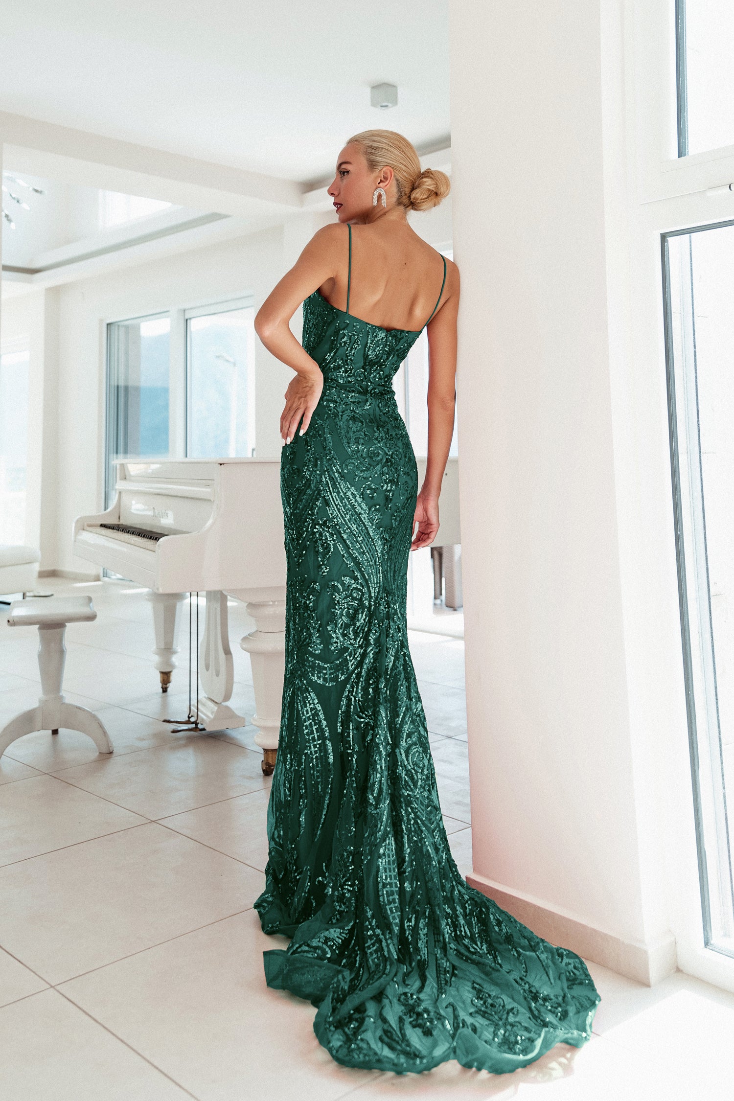 Tina Holly Couture BA999 Emerald Green Sequin & Lace Mermaid Formal Dress