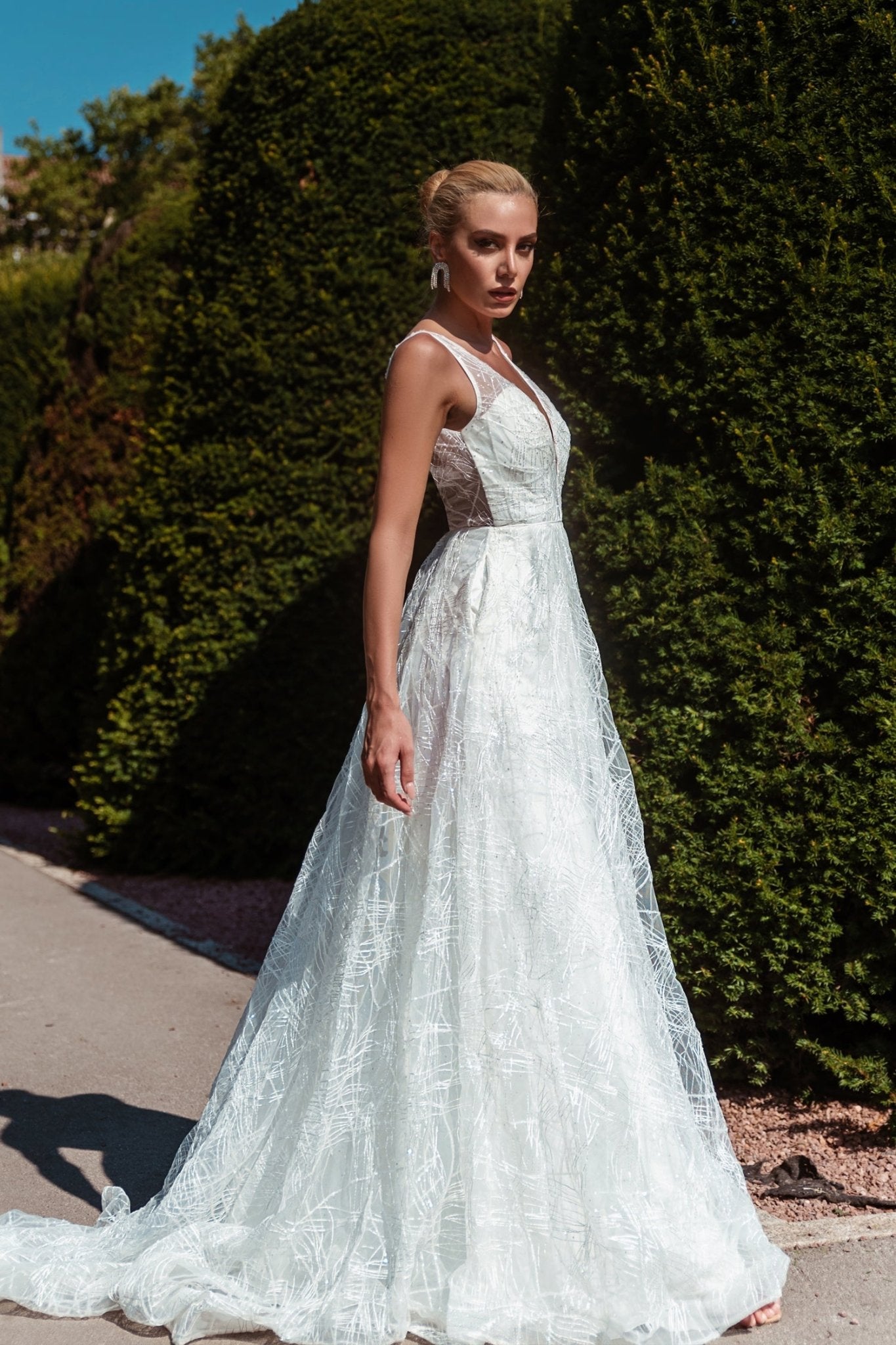 Tina Holly Couture BB003B White Open Back Sequin Lace Wedding Dress in Australia | One Honey Boutique