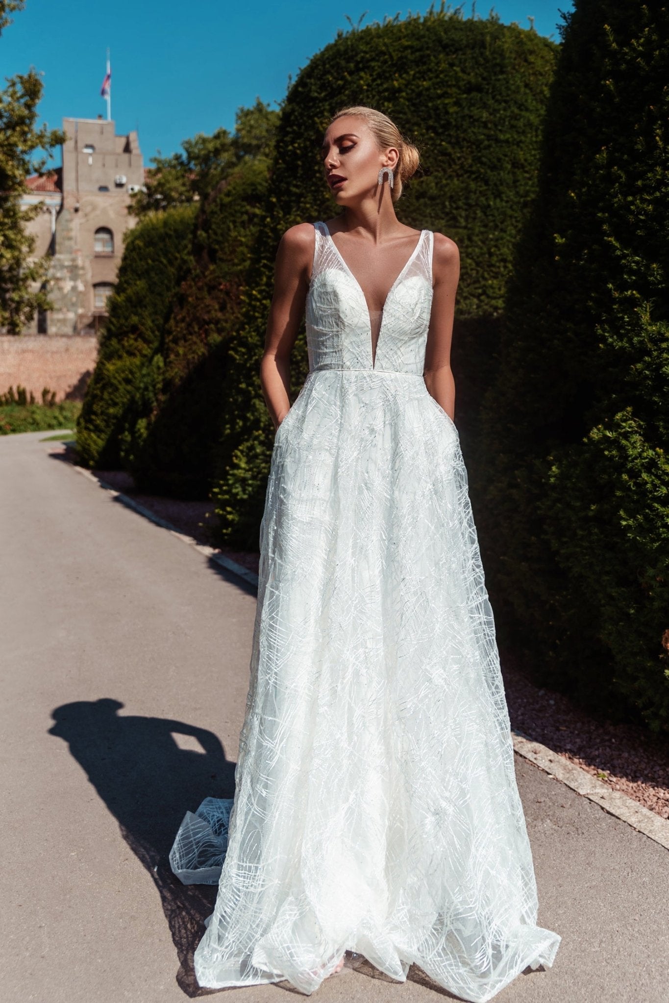 Tina Holly Couture BB003B White Open Back Sequin Lace Wedding Dress in Australia | One Honey Boutique