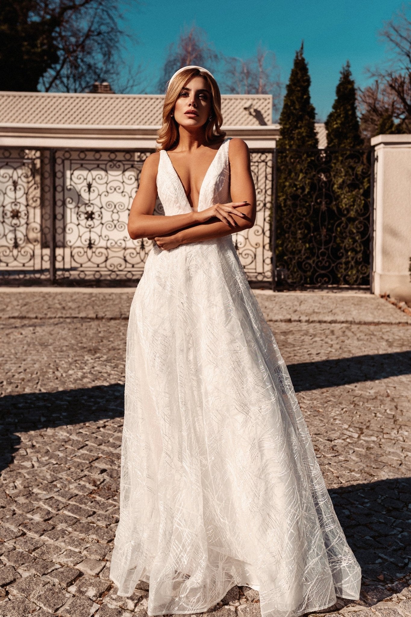 Tina Holly Couture BB003B White Open Back Sequin Lace Wedding Dress in Australia | One Honey Boutique