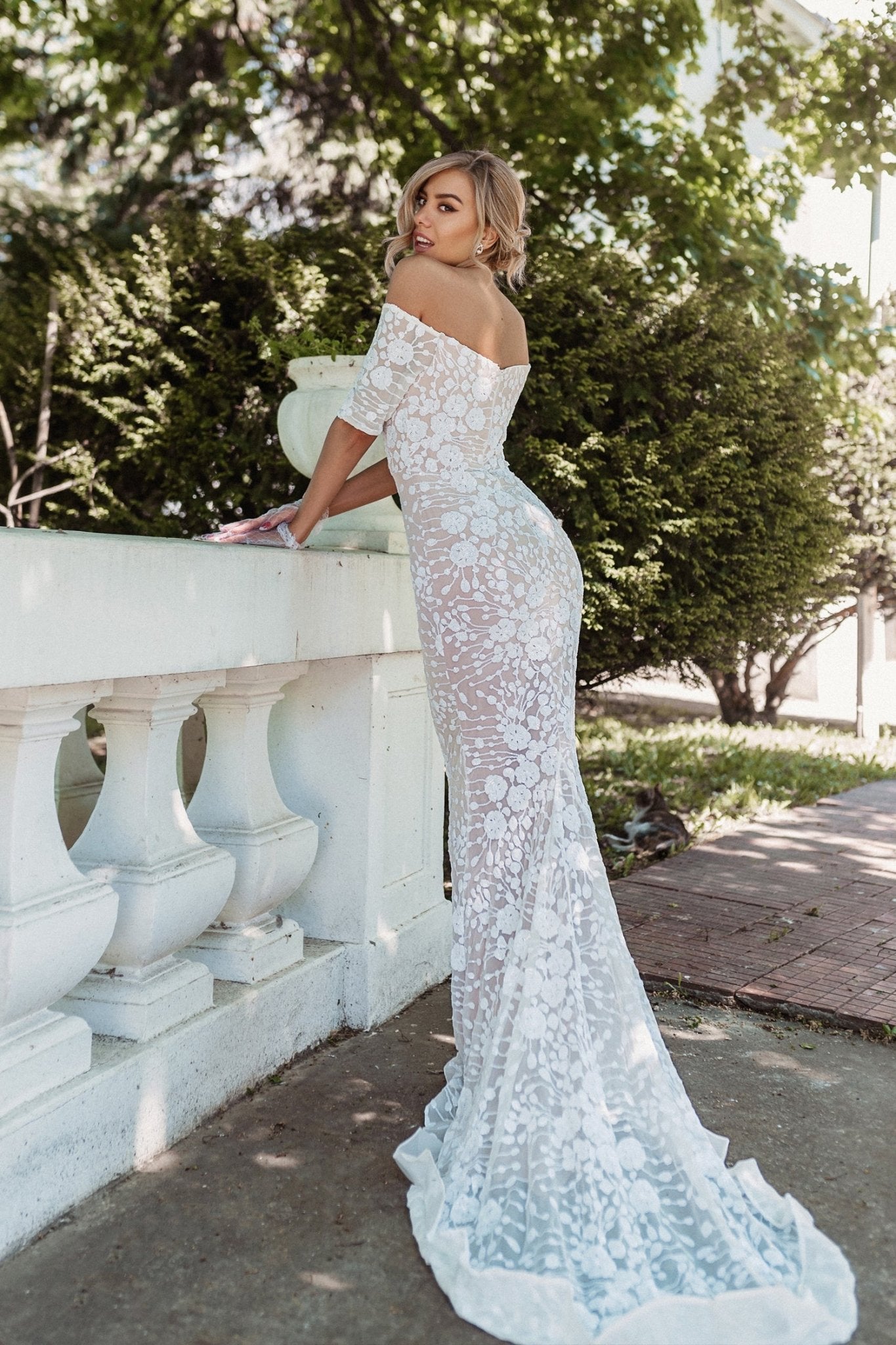 Tina Holly Couture BB009 White & Ivory Off The Shoulder Floral Lace Overlay Wedding Dress in Australia | One Honey Boutique