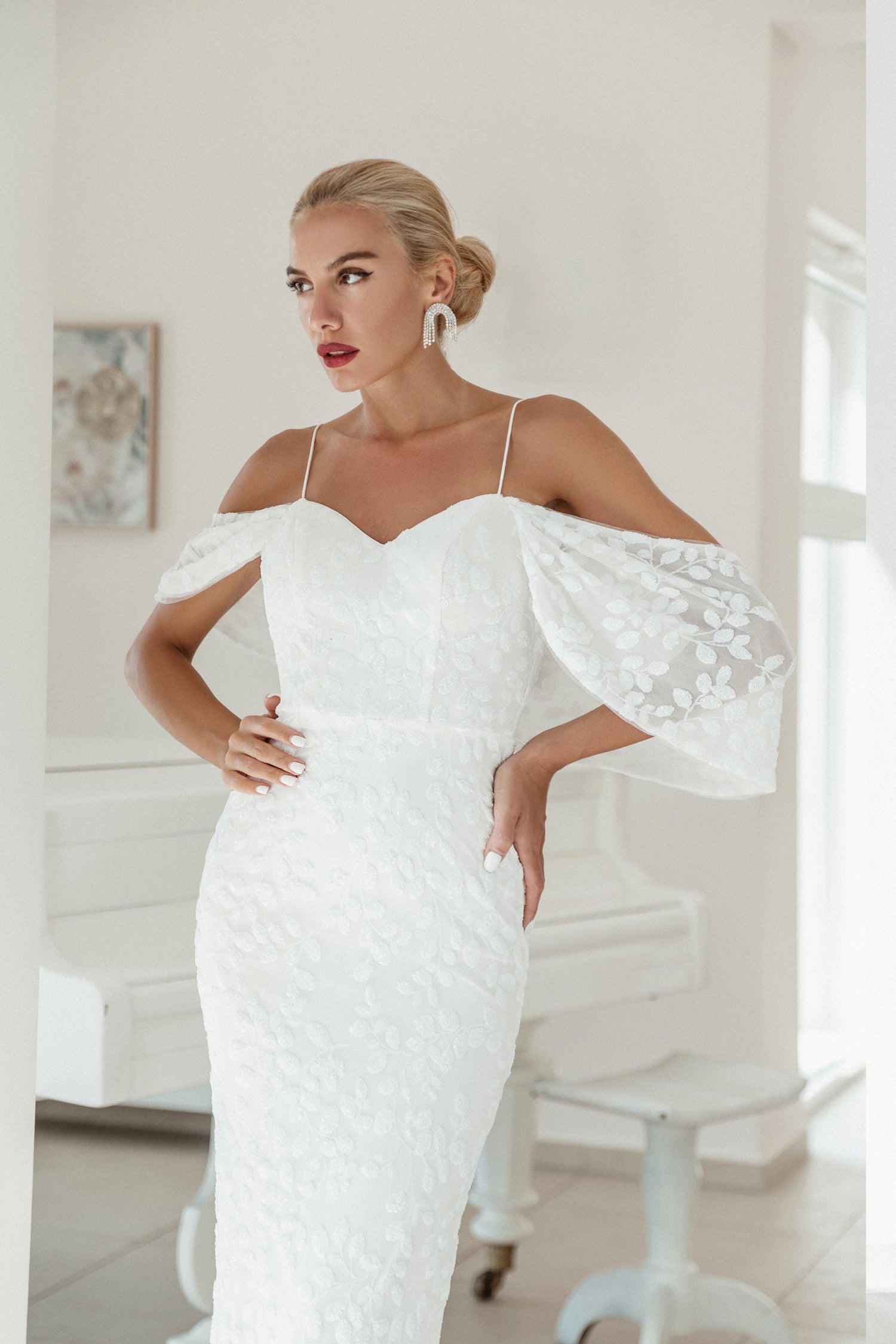 Tina Holly Couture BB018 White & White Sweetheart Neckline Sequin Maxi Slip With Side Split Wedding Dress