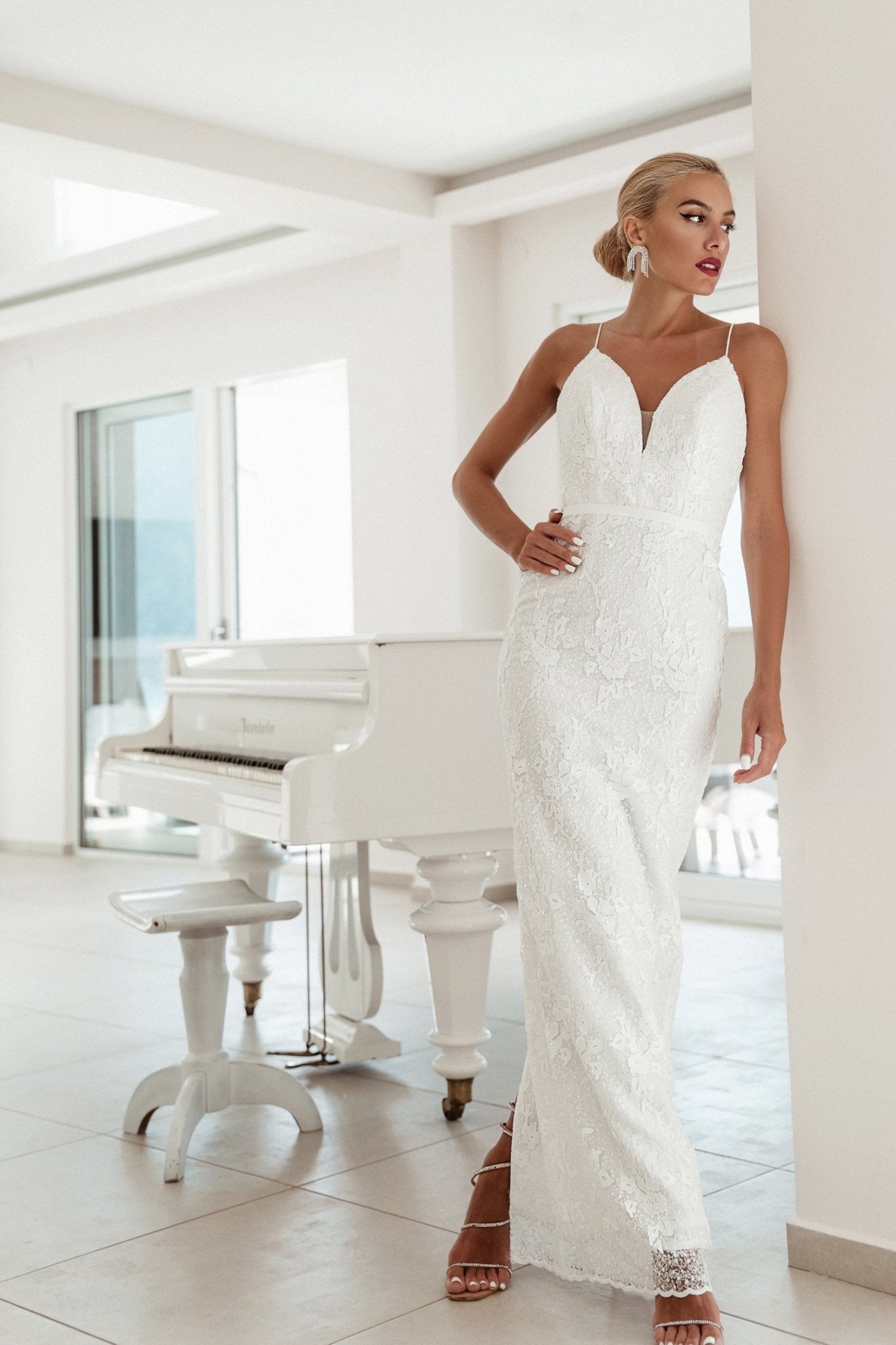 Tina Holly Couture BB022W White & White Sequin Mermaid Fitted With Detachable Overlay Wedding Dress in Australia | One Honey Boutique