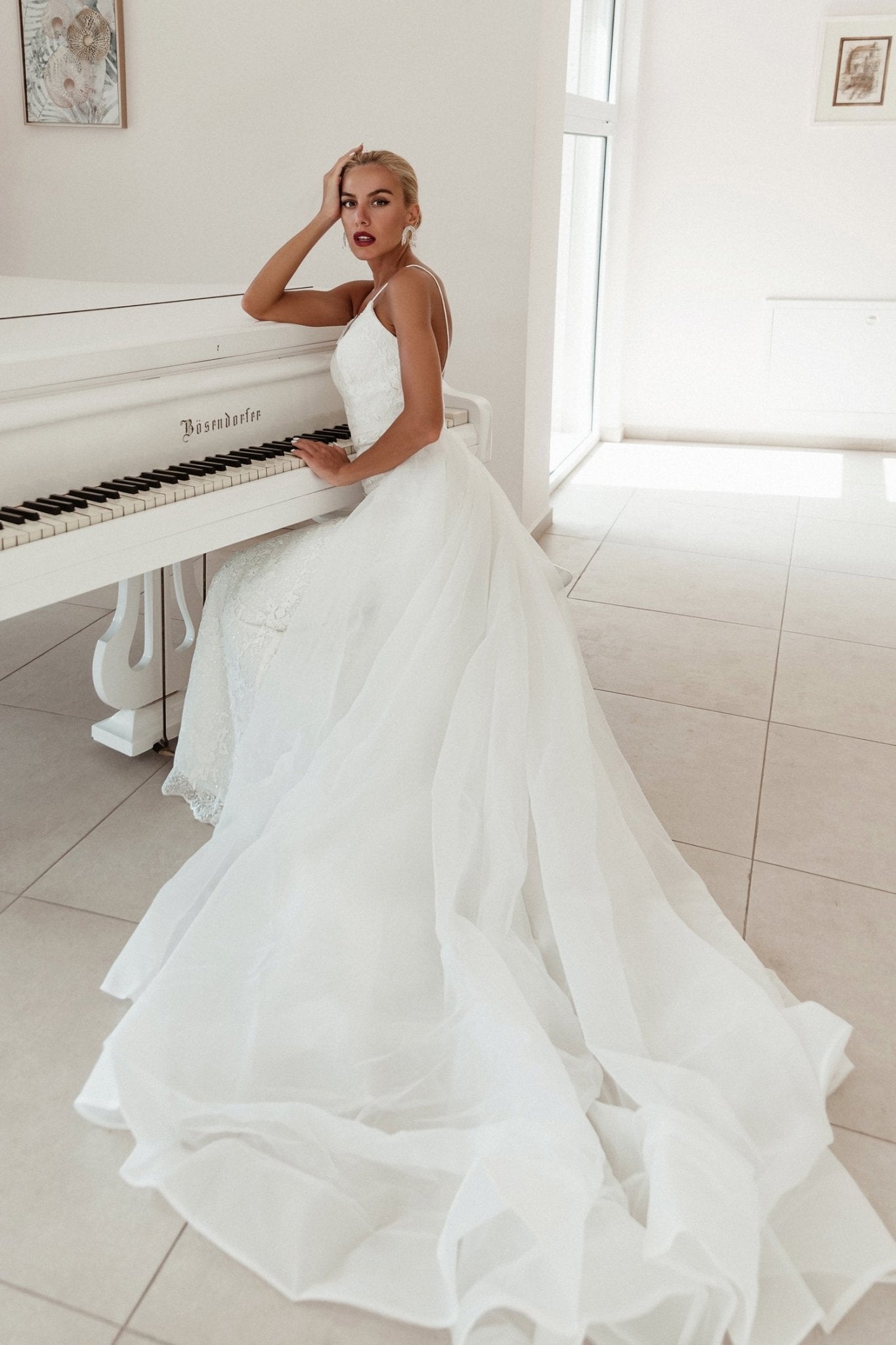 Tina Holly Couture BB022W White & White Sequin Mermaid Fitted With Detachable Overlay Wedding Dress in Australia | One Honey Boutique