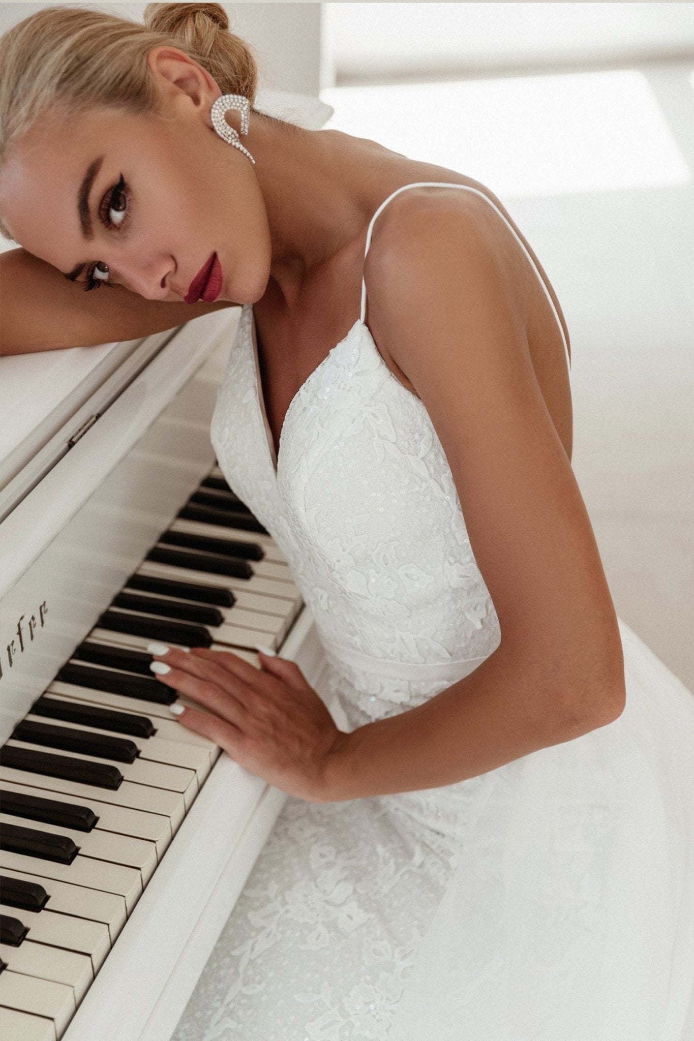 Tina Holly Couture BB022W White & White Sequin Mermaid Fitted With Detachable Overlay Wedding Dress in Australia | One Honey Boutique