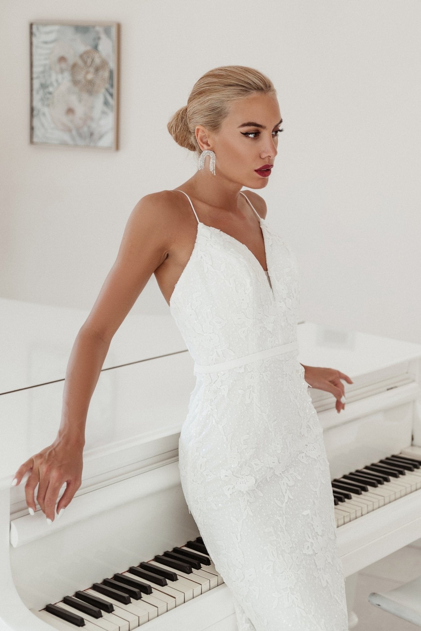 Tina Holly Couture BB022W White & White Sequin Mermaid Fitted With Detachable Overlay Wedding Dress in Australia | One Honey Boutique