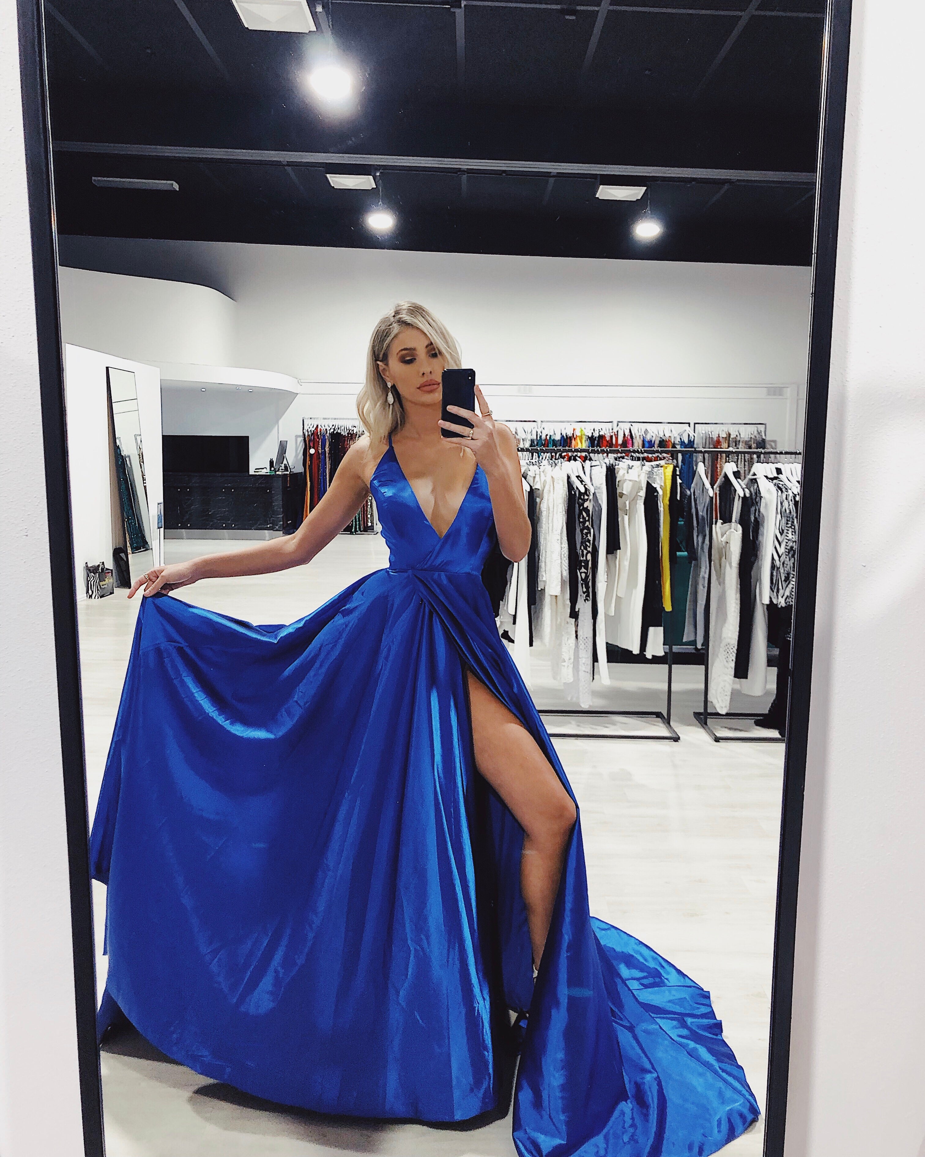 KATHLEEN Electric Blue Lace Up Back Satin Formal Gown Private Label$ AfterPay Humm ZipPay LayBuy Sezzle