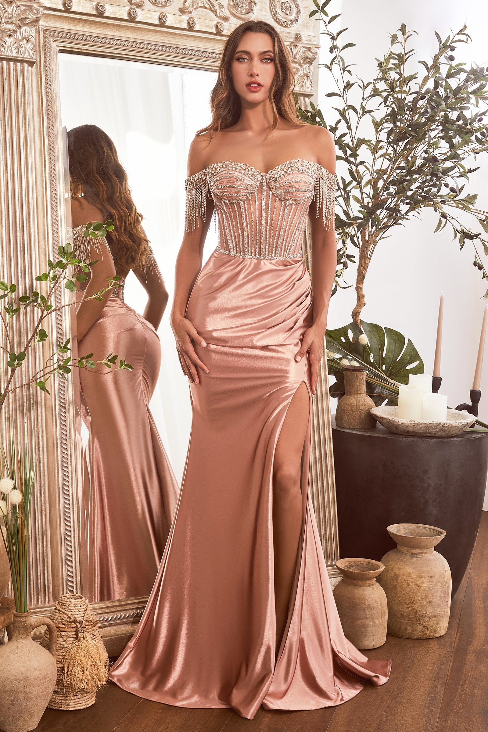 ROZILLA Crystal Fringe Feature Bodice Mermaid Prom & Formal Dress