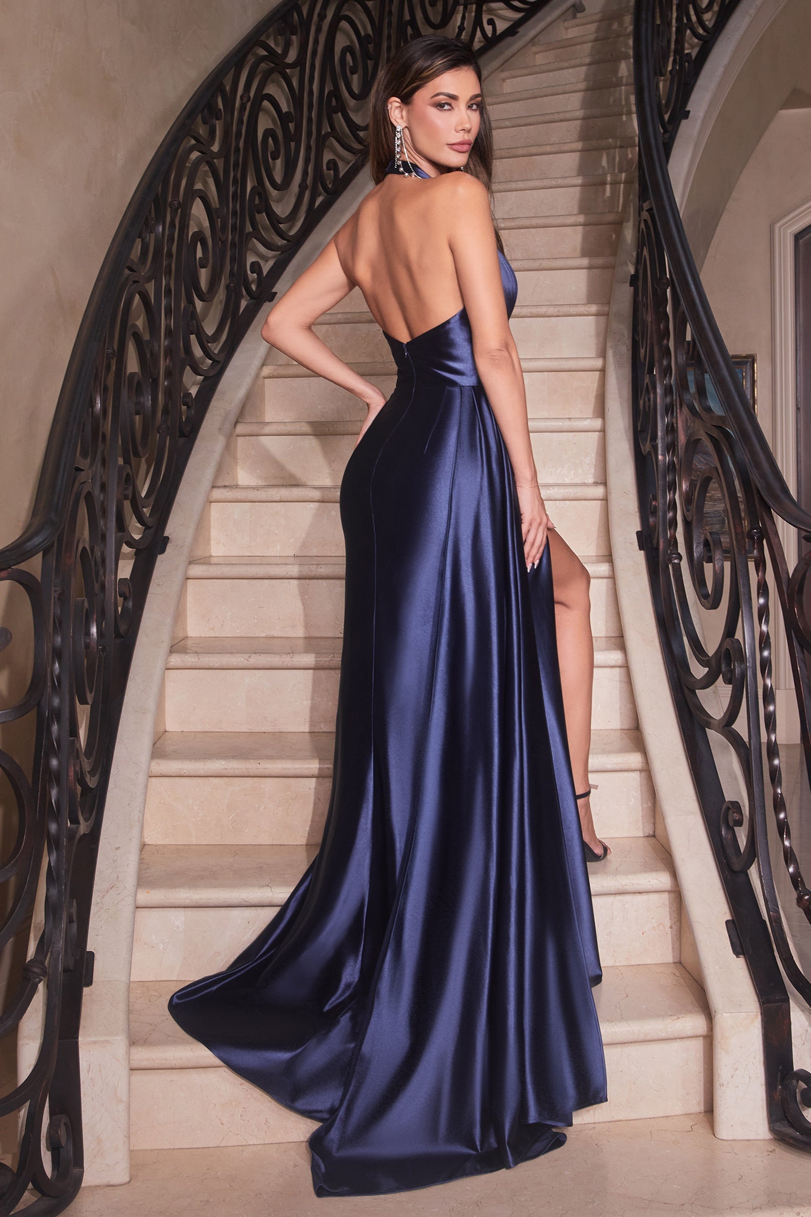 MIRA Silky Halter Neck Mermaid w Leg Split Prom & Formal Dress