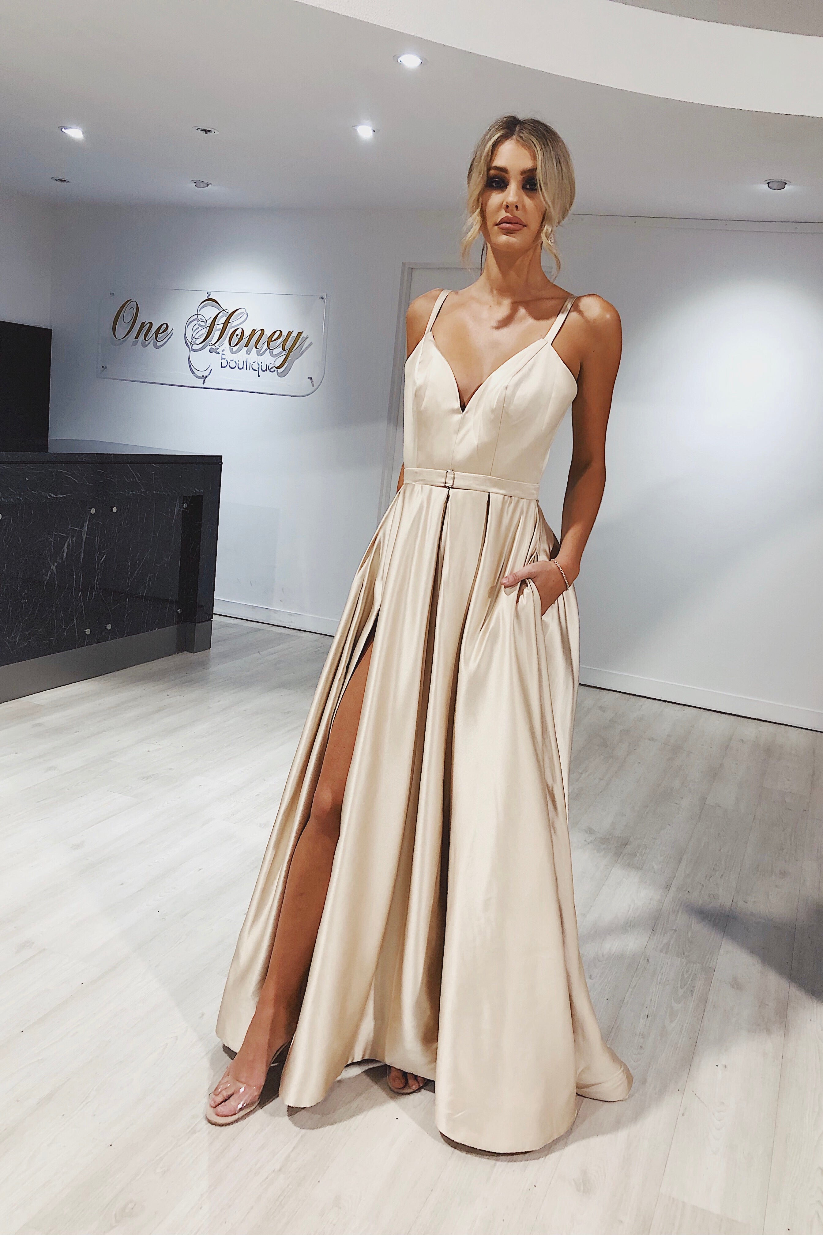 Honey Couture RACHRAY Bustier Pockets Formal Gown Private Label$ AfterPay Humm ZipPay LayBuy Sezzle