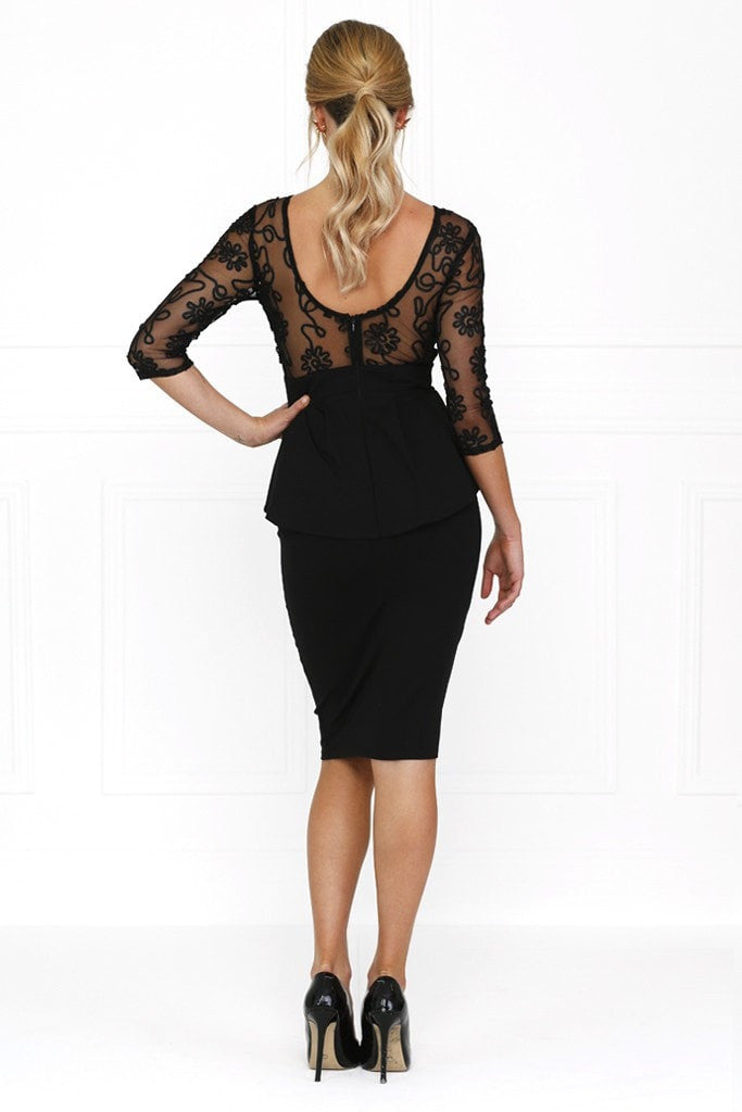 Honey Couture DAISY Black Lace Peplum Bodycon Dress Honey Couture$ AfterPay Humm ZipPay LayBuy Sezzle