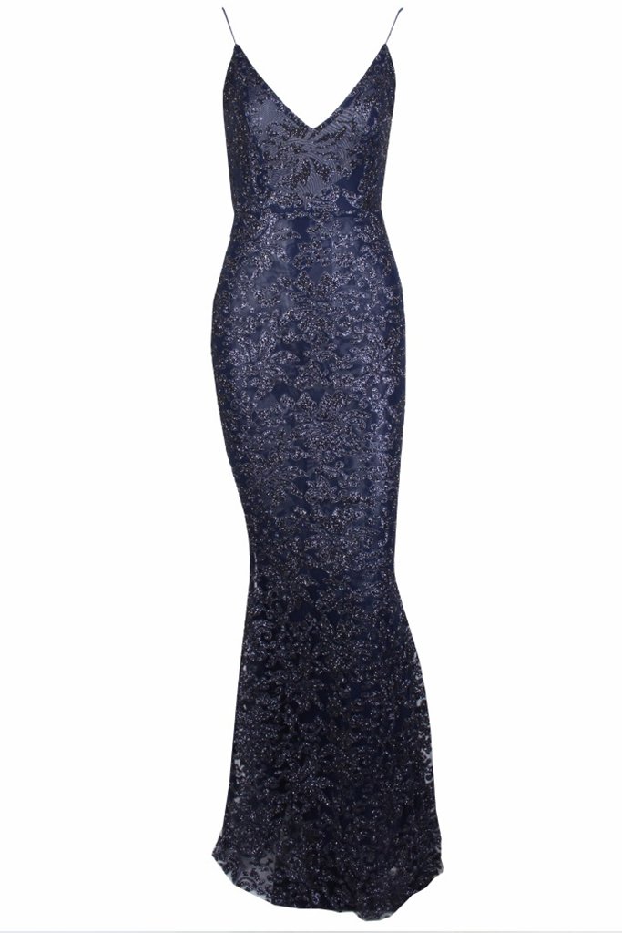 Honey Couture GRETA Blue Lace &amp; Glitter Overlay Mermaid Formal Gown Dress Honey Couture$ AfterPay Humm ZipPay LayBuy Sezzle