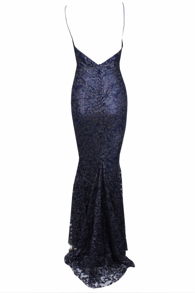 Honey Couture GRETA Blue Lace &amp; Glitter Overlay Mermaid Formal Gown Dress Honey Couture$ AfterPay Humm ZipPay LayBuy Sezzle