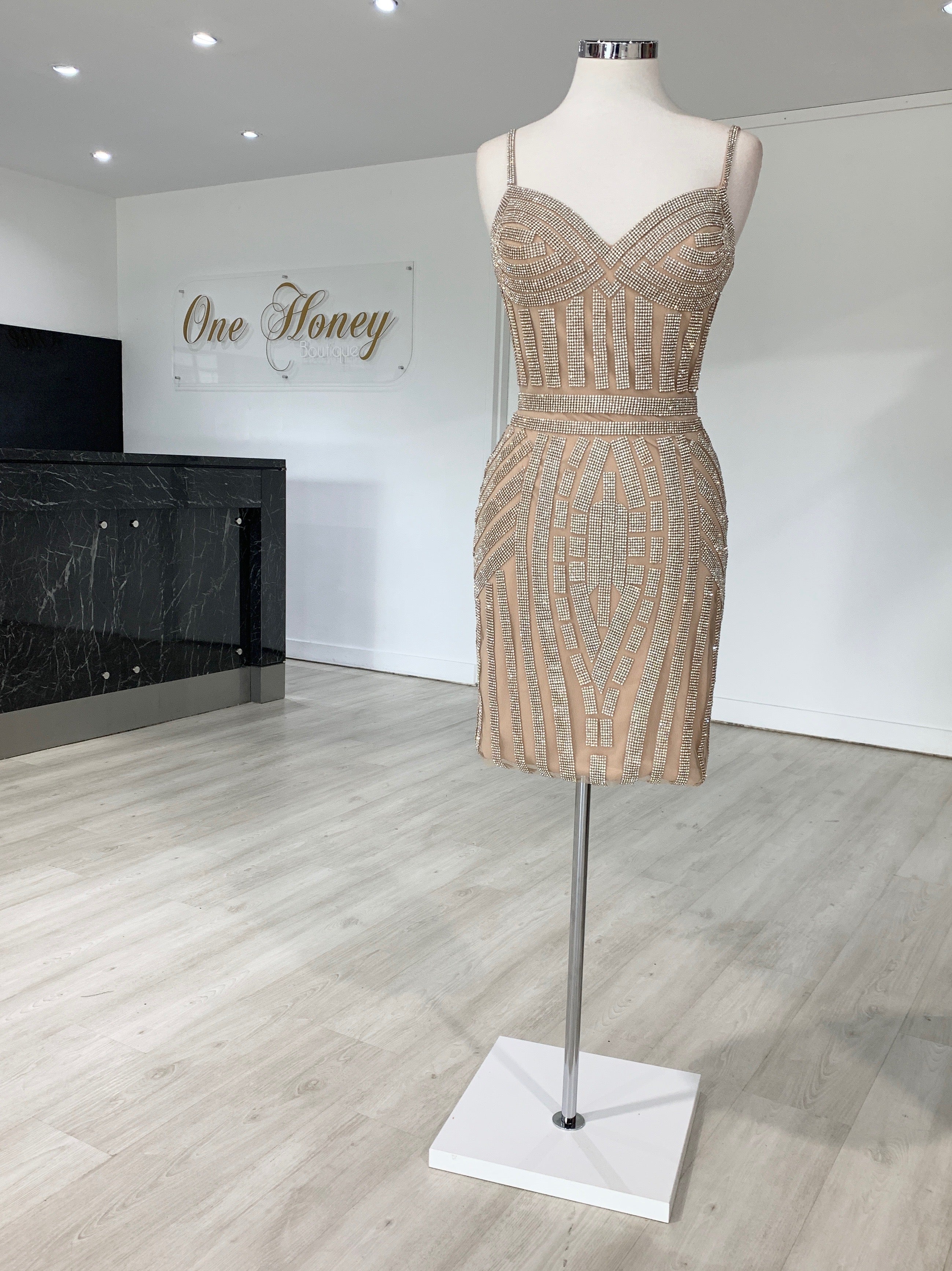 Honey Couture DIAMONDS Gold Sequin Mini Dress {vendor} AfterPay Humm ZipPay LayBuy Sezzle