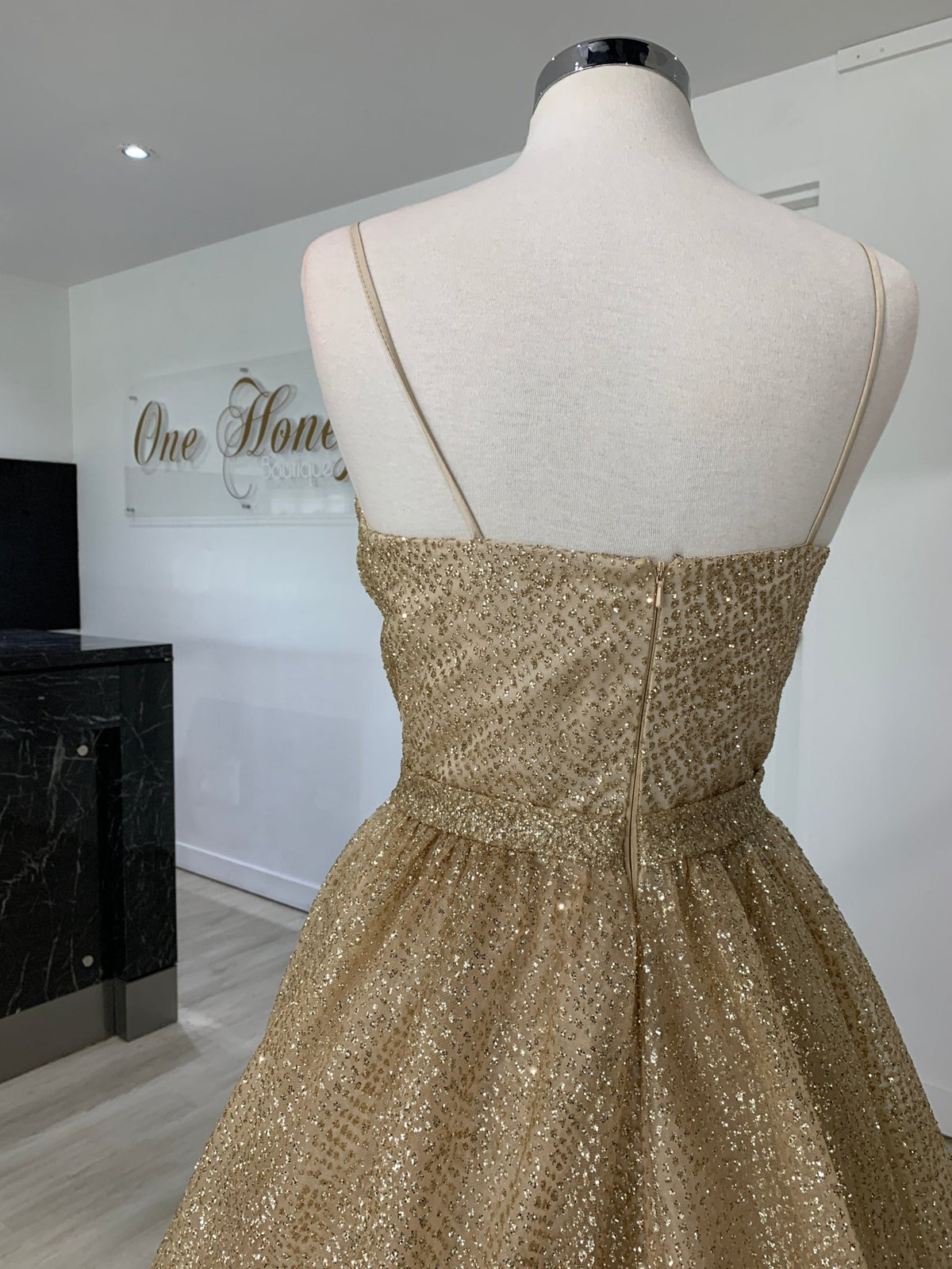 Honey Couture AVA Gold Glitter Sparkle Ball Gown Formal Dress
