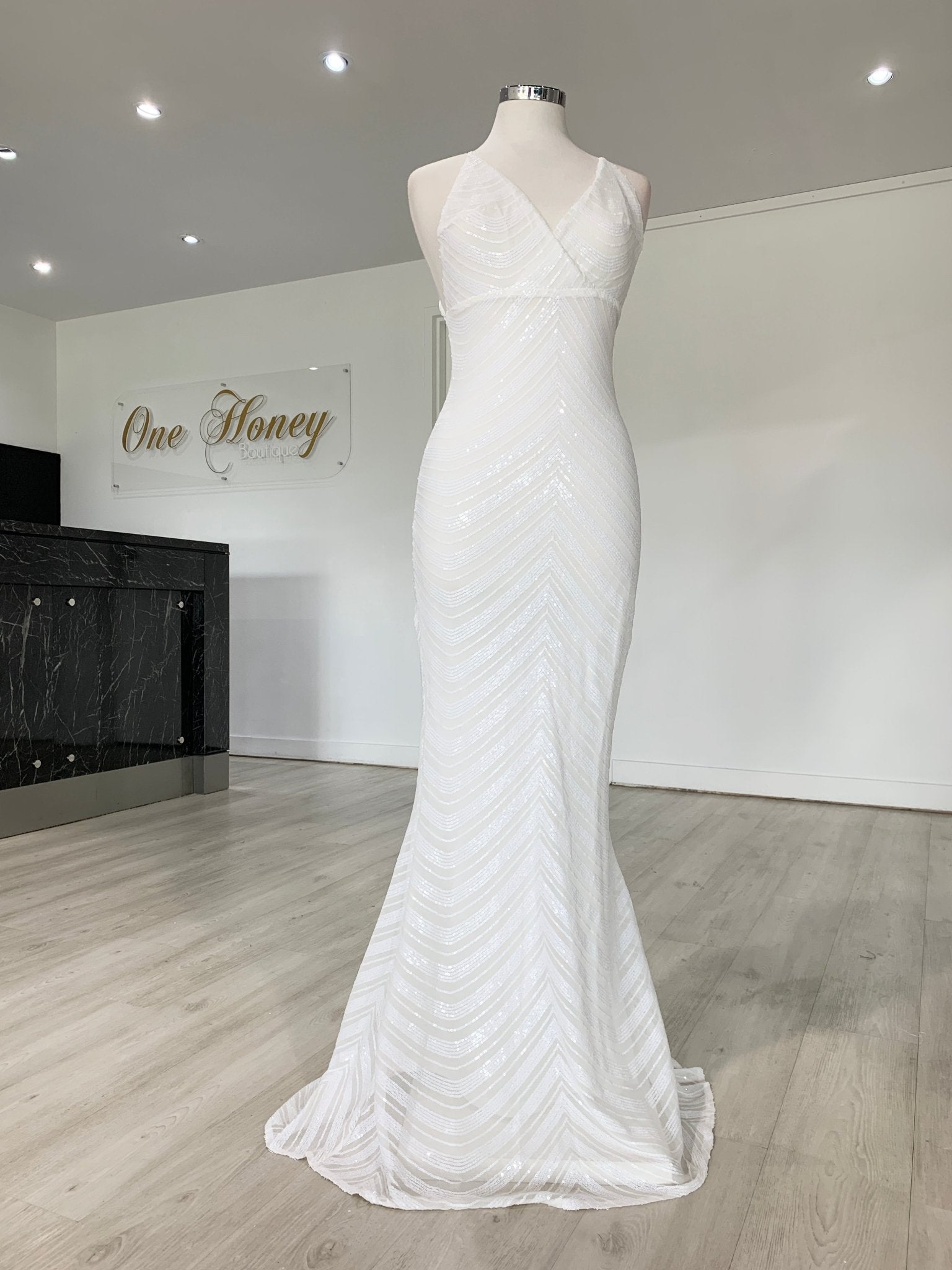 Honey Couture HEIDY White Sequin Mermaid Formal Dress in Australia | One Honey Boutique