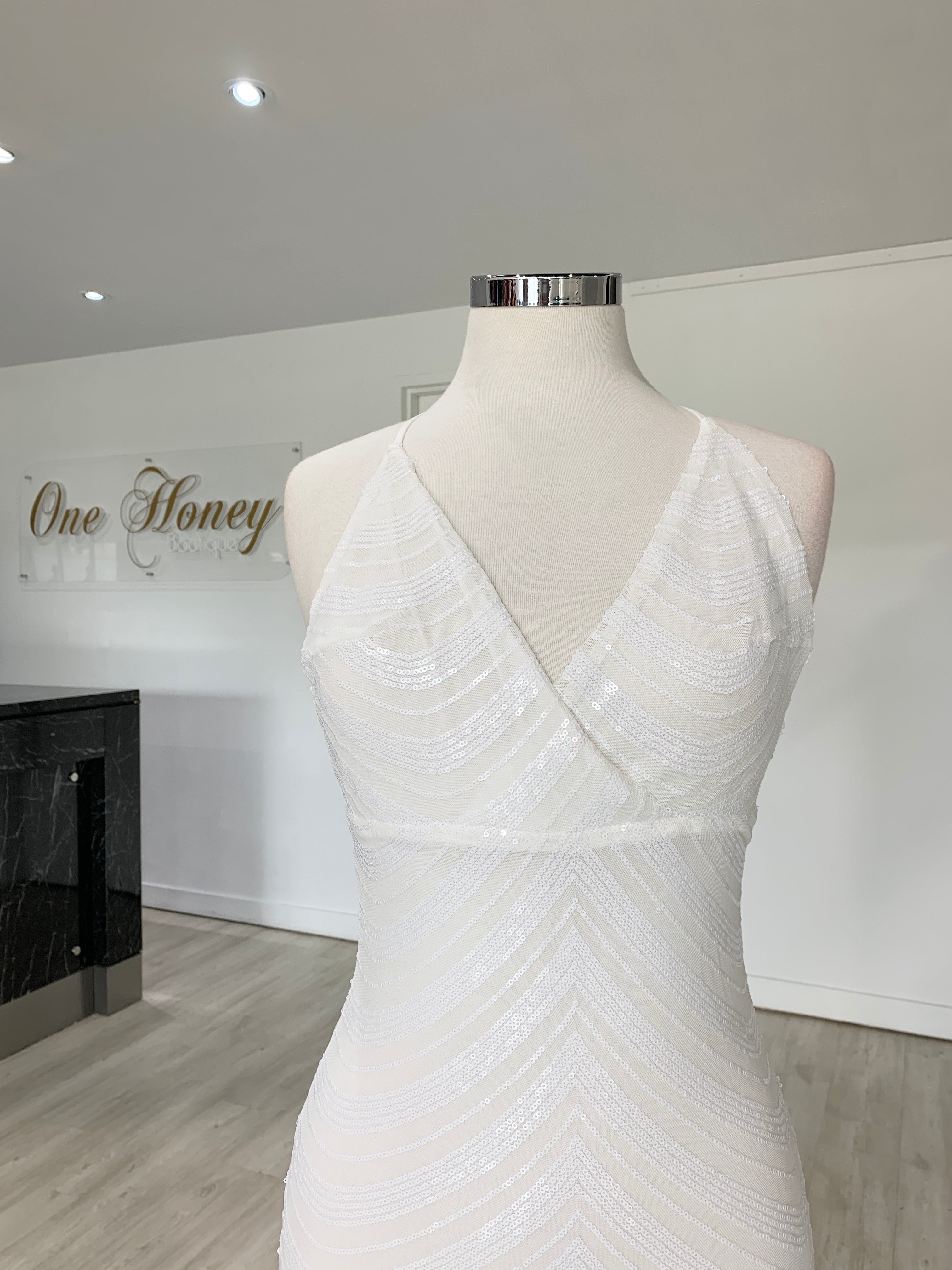 Honey Couture HEIDY White Sequin Mermaid Formal Dress {vendor} AfterPay Humm ZipPay LayBuy Sezzle