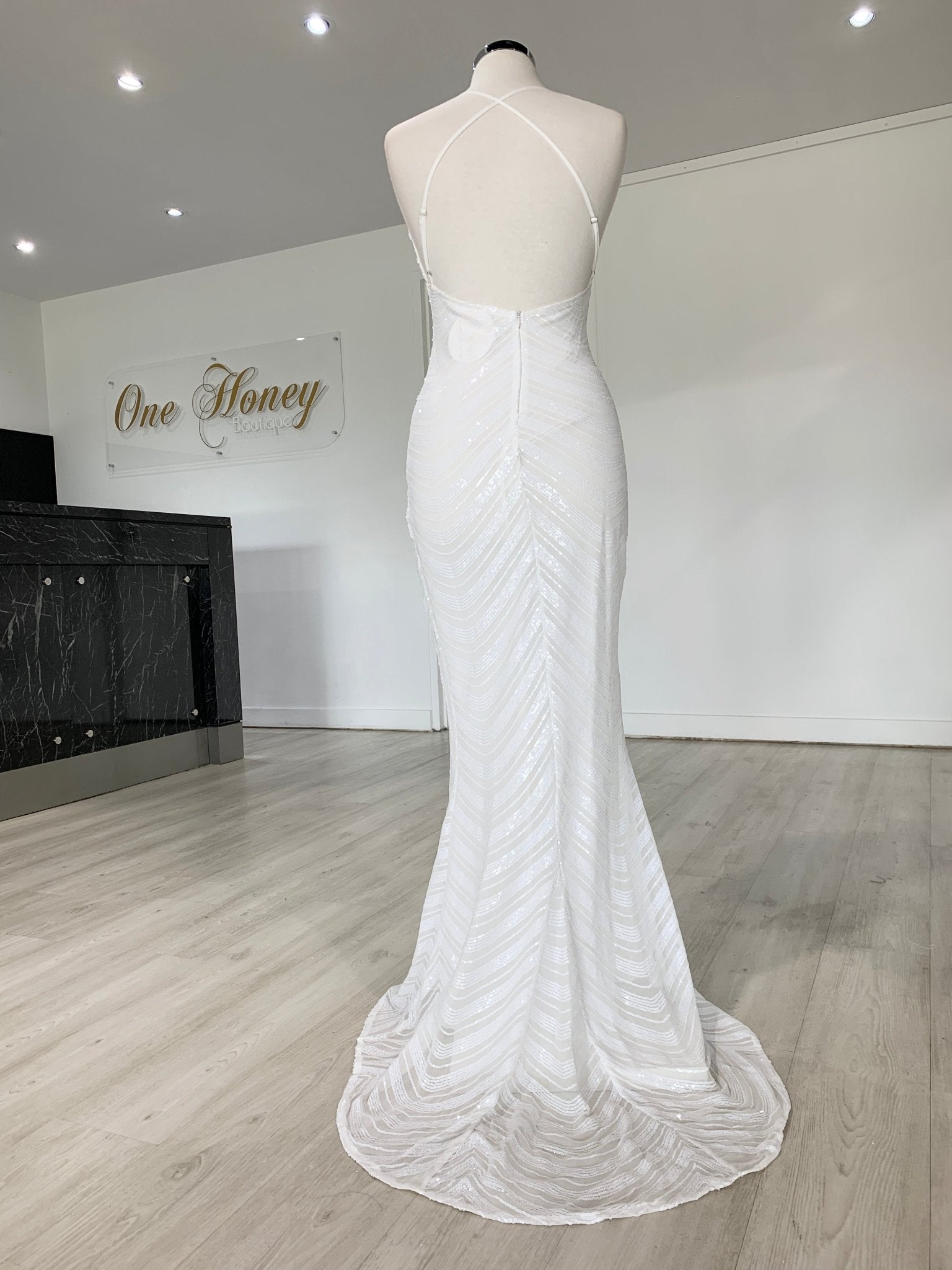 Honey Couture HEIDY White Sequin Mermaid Formal Dress in Australia | One Honey Boutique