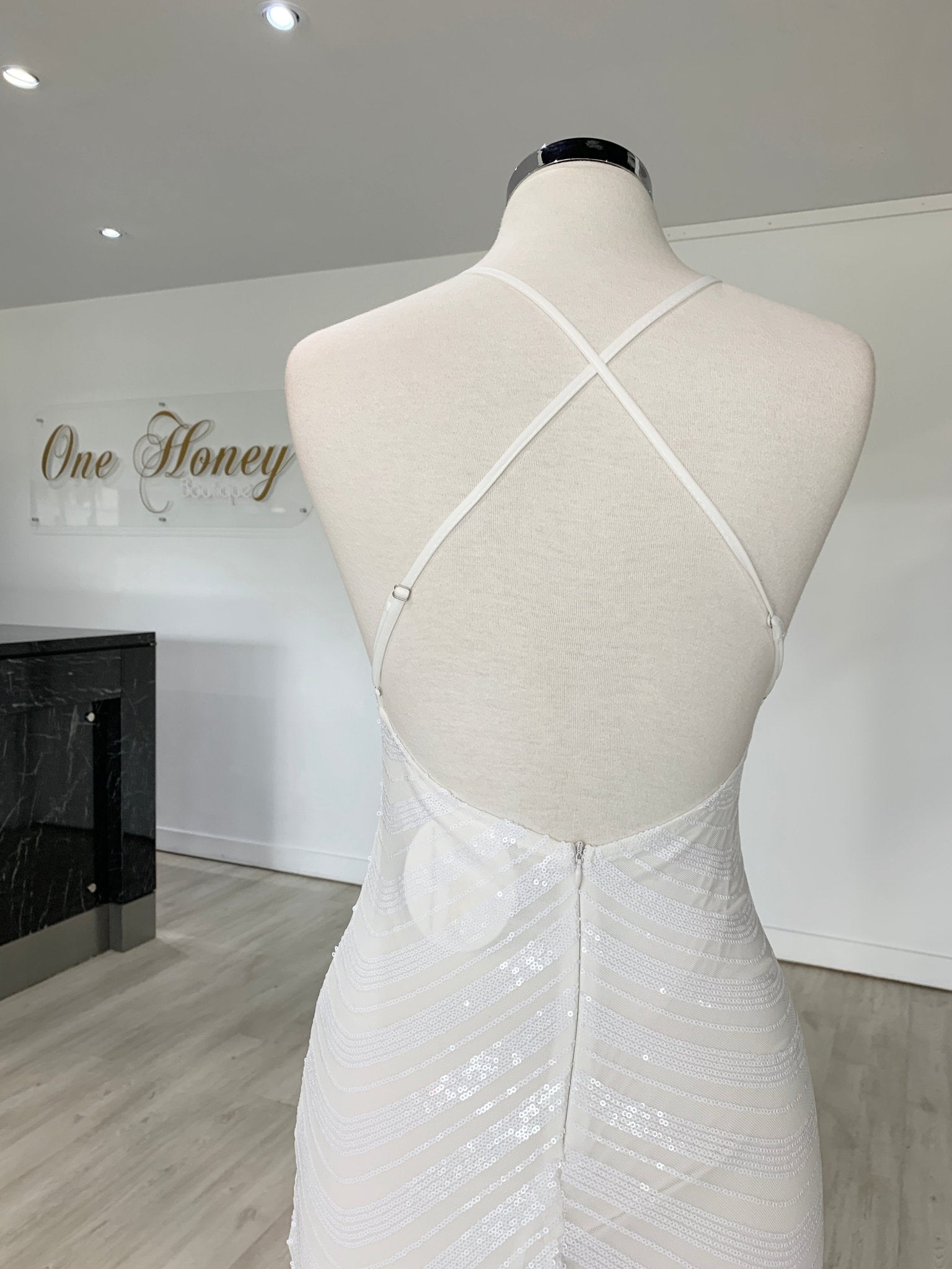 Honey Couture HEIDY White Sequin Mermaid Formal Dress in Australia | One Honey Boutique